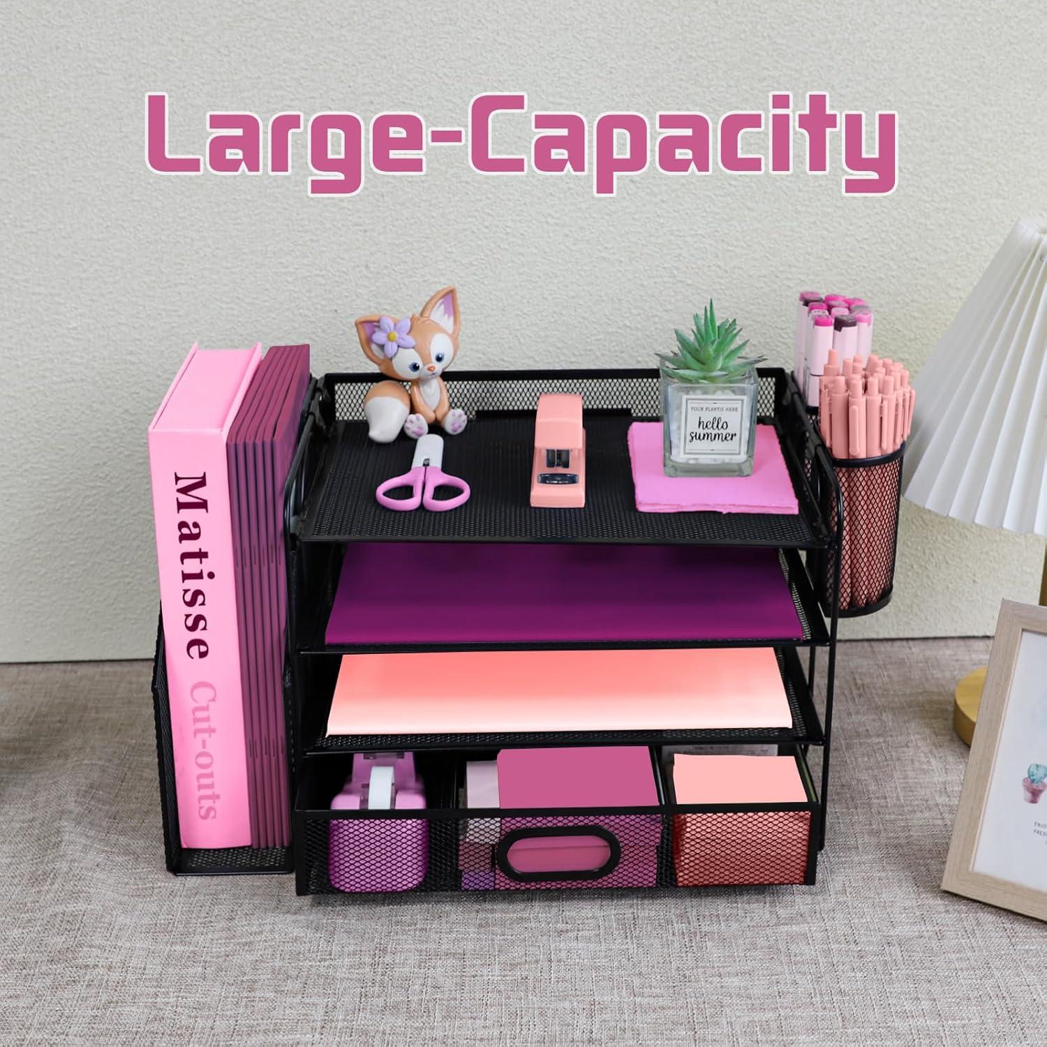 Organizador de Escritorio Ideallife 4 Niveles Negro con Cajón