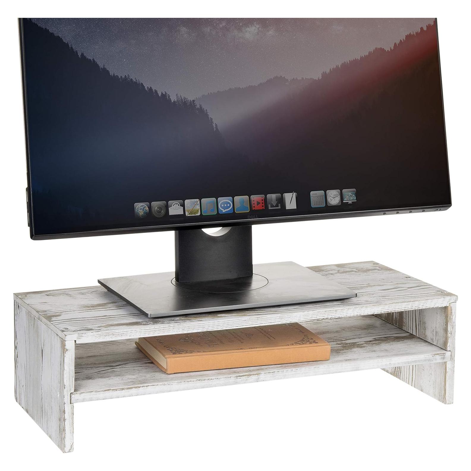 Soporte para Monitor y Laptop MyGift de Madera Blanqueada 2 Niveles