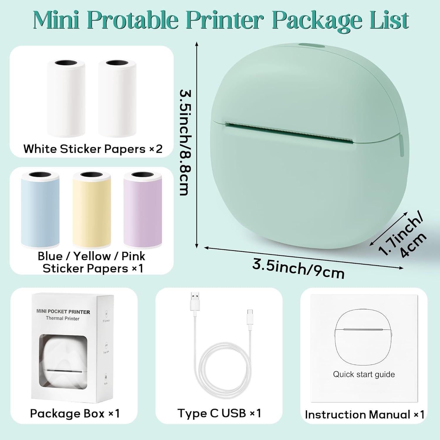 Impresora Térmica Mini GQIRIL Verde Sin Tinta para Etiquetas