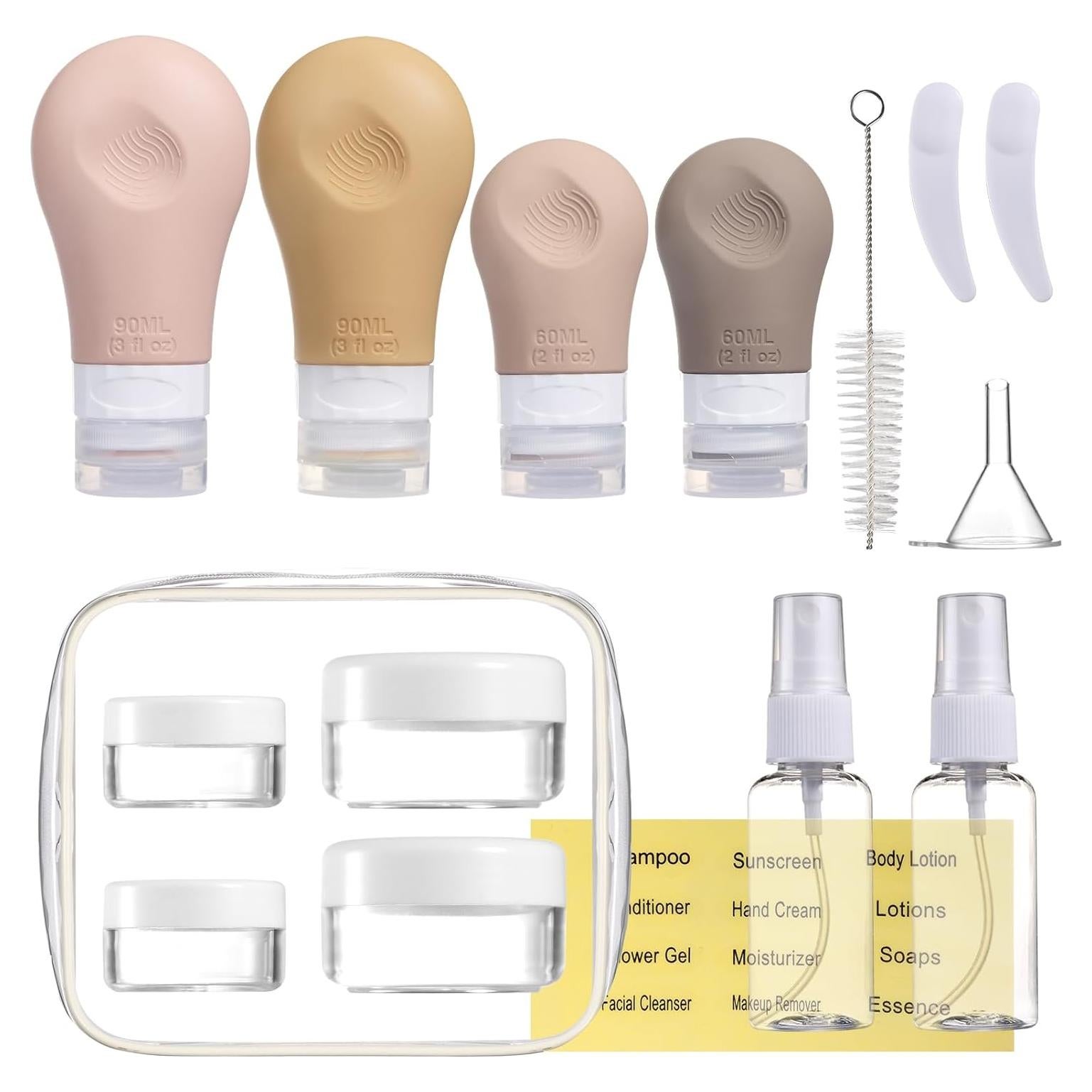 Juego de Botellas de Viaje Gemice 16 Piezas Silicona 3oz