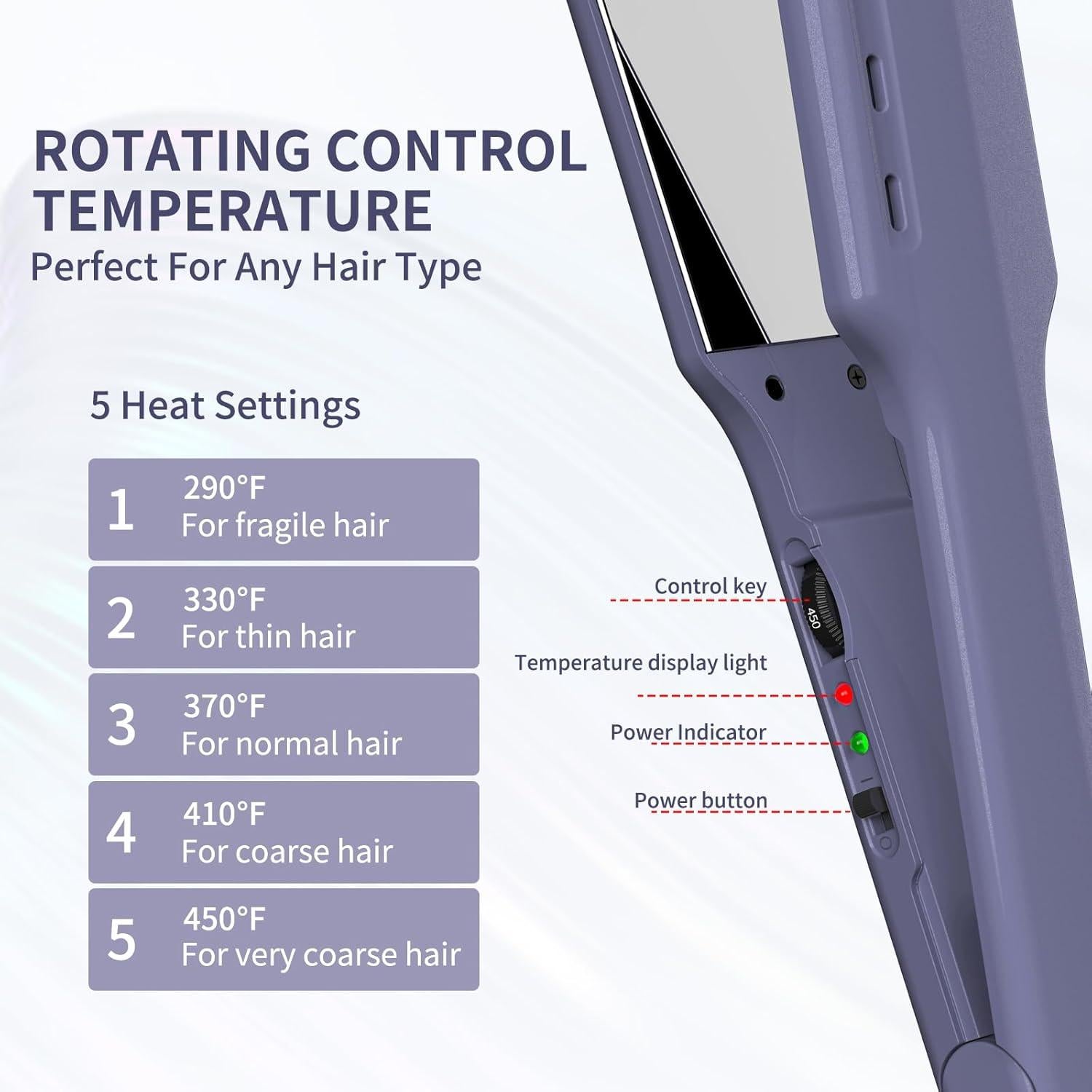 Plancha de Pelo K&K 1.73" Cerámica Ajustable 143-232°C