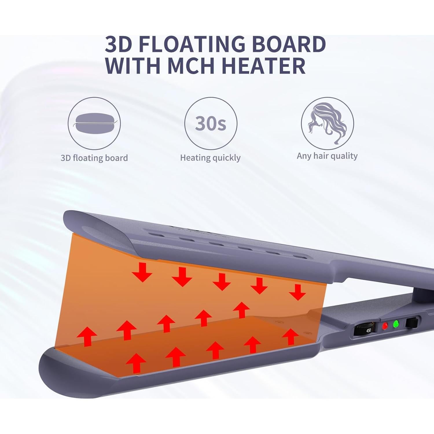 Plancha de Pelo K&K 1.73" Cerámica Ajustable 143-232°C