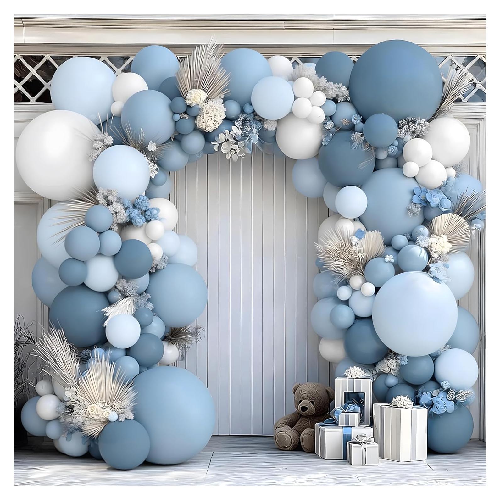 Kit Guirnalda de Globos Azul Polvoriento y Blanco Kafeli