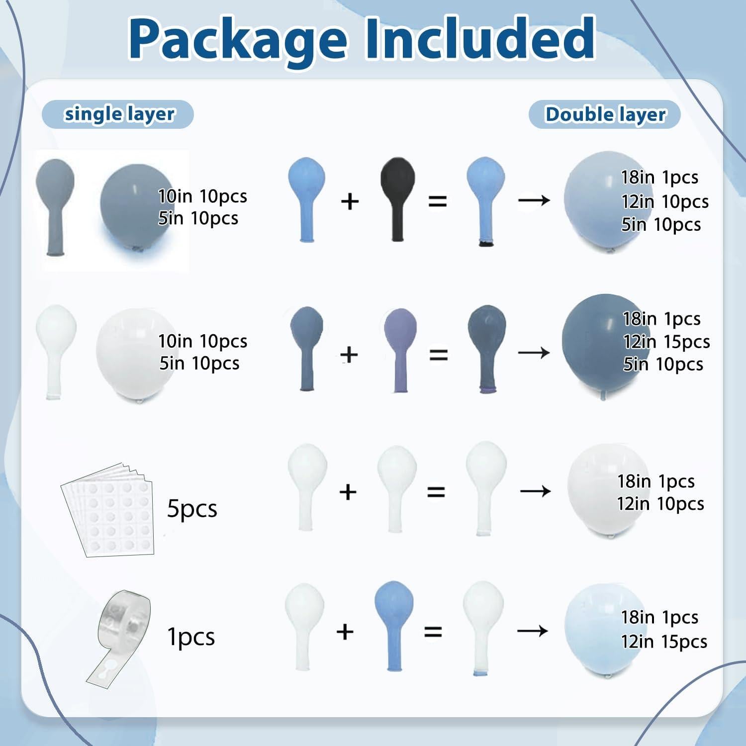 Kit Guirnalda de Globos Azul Polvoriento y Blanco Kafeli