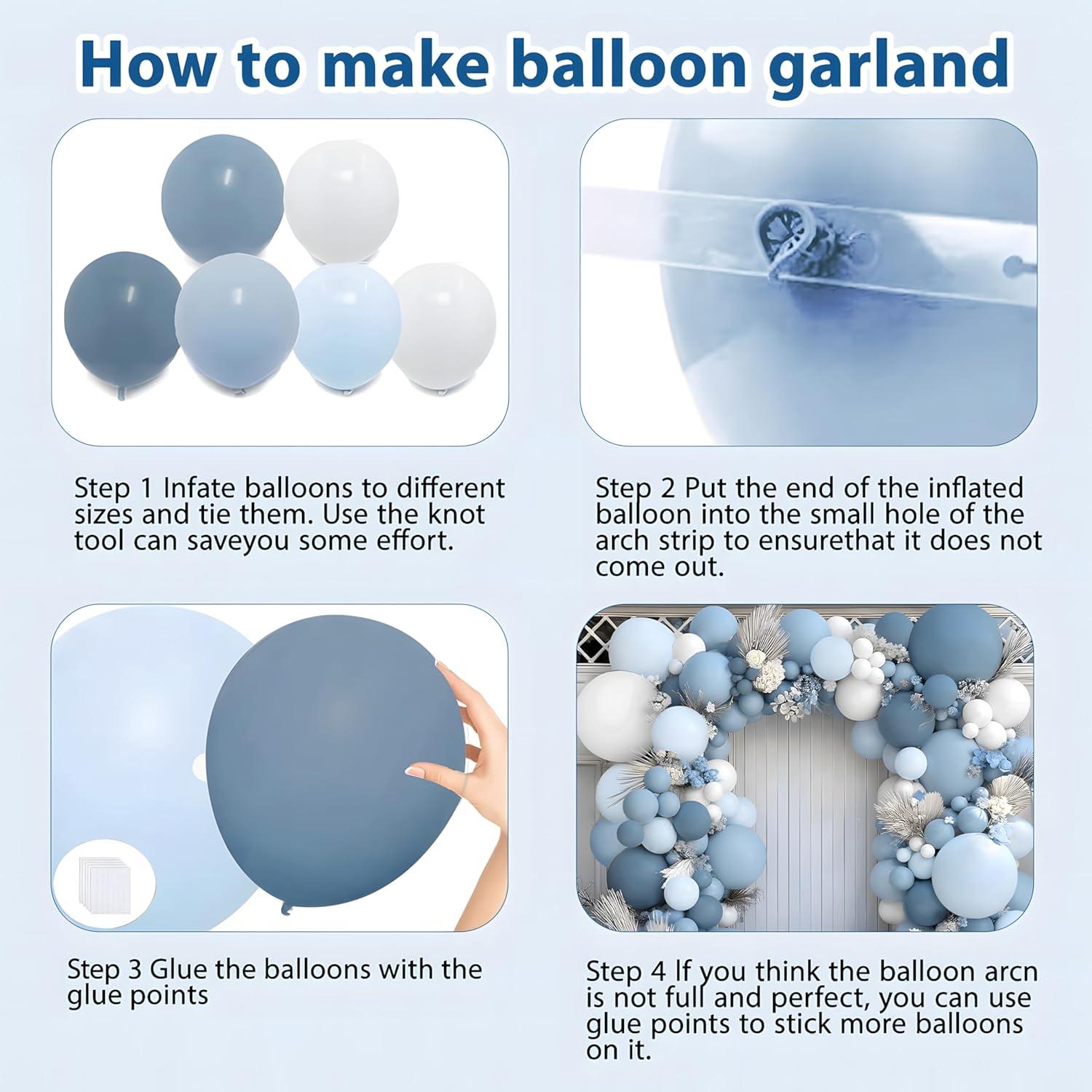 Kit Guirnalda de Globos Azul Polvoriento y Blanco Kafeli