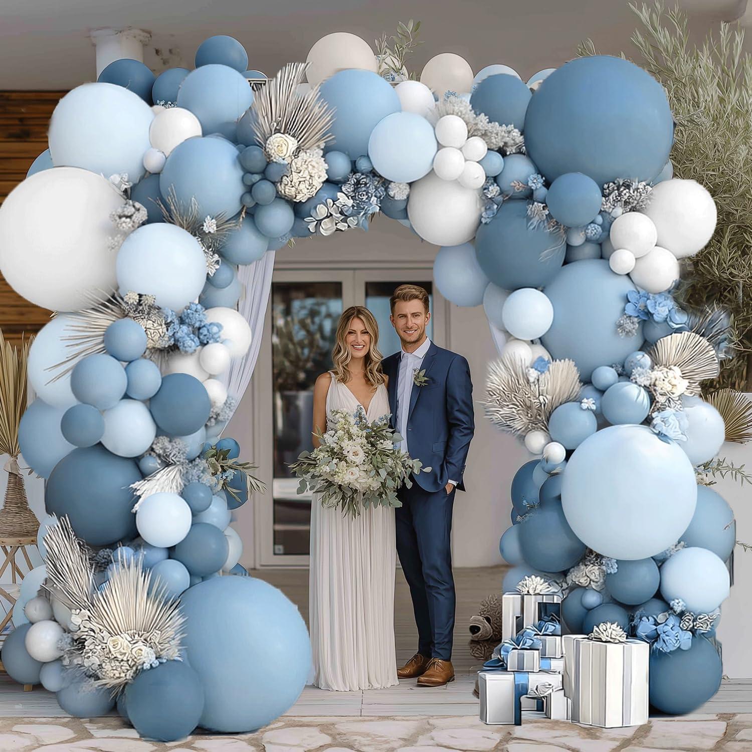 Kit Guirnalda de Globos Azul Polvoriento y Blanco Kafeli