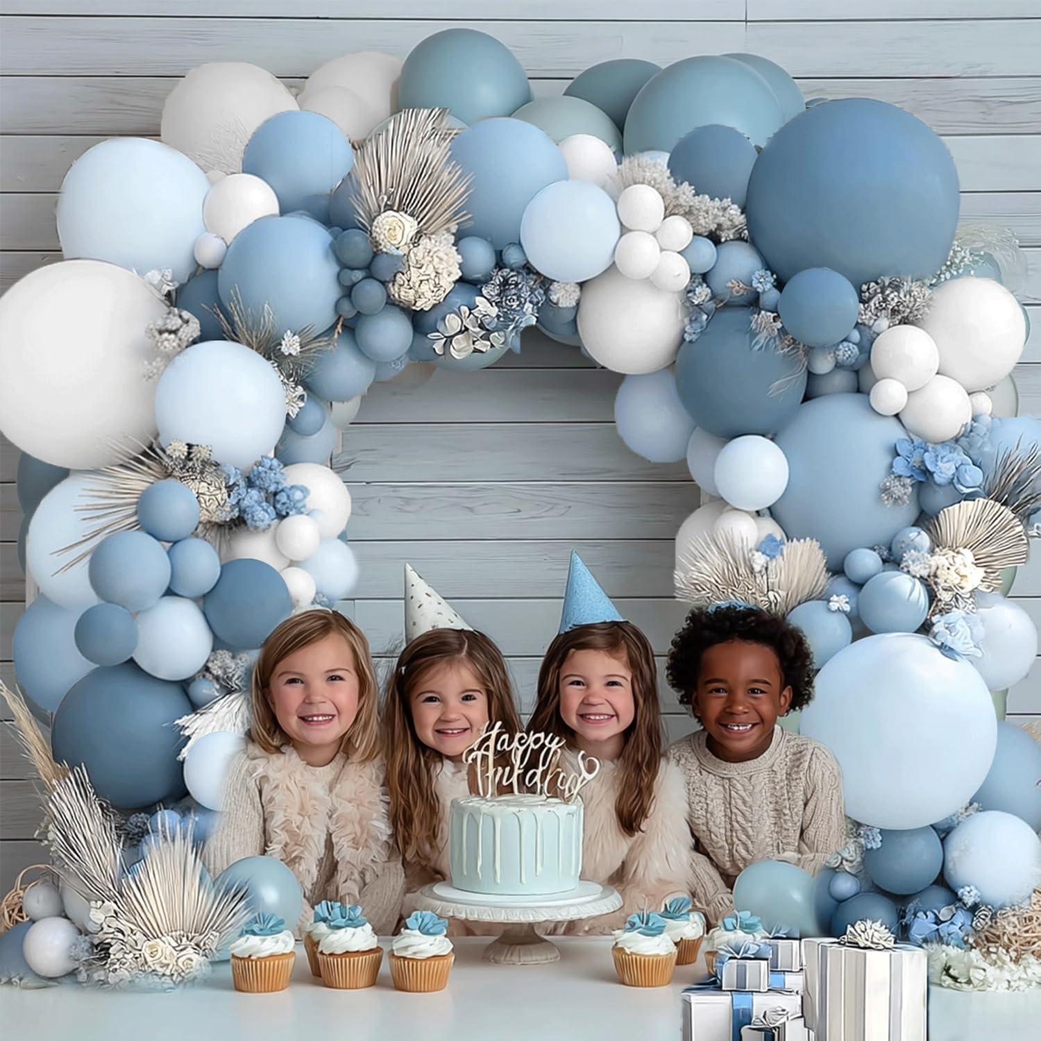 Kit Guirnalda de Globos Azul Polvoriento y Blanco Kafeli