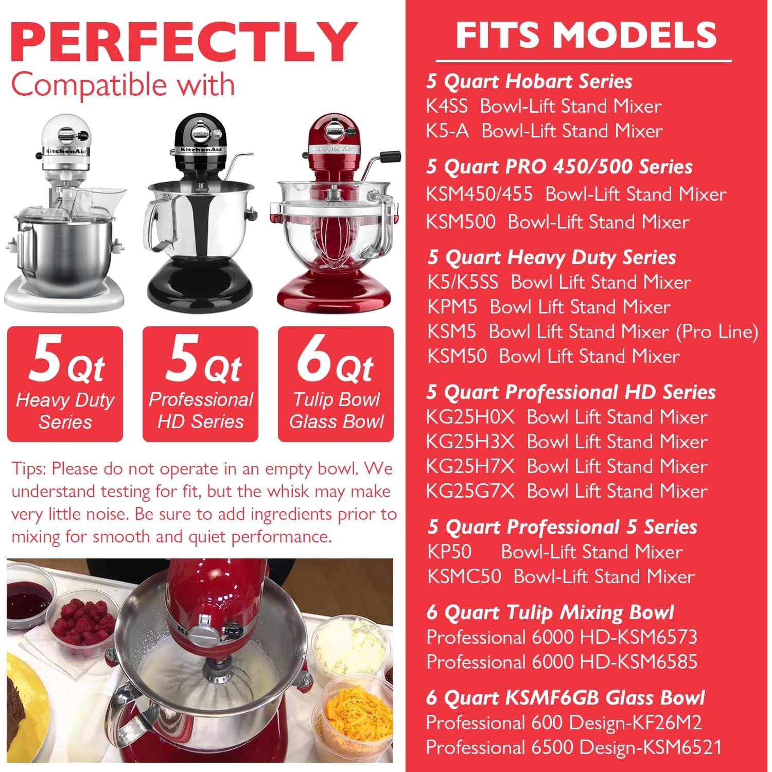 Batidor de Acero Inoxidable Wiselet K5A para KitchenAid 5 Qt