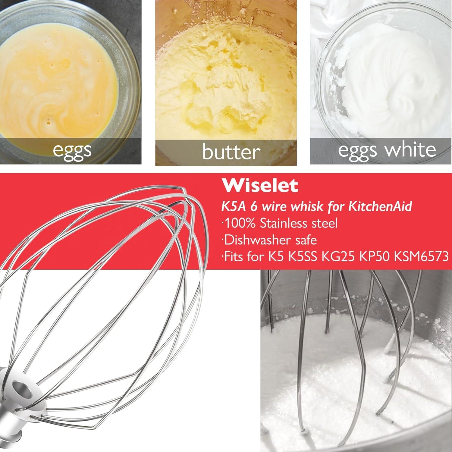 Batidor de Acero Inoxidable Wiselet K5A para KitchenAid 5 Qt