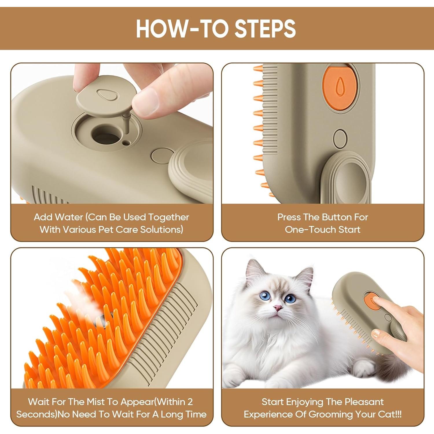 Cepillo de Vapor 4 en 1 CRAFTIVIO para Gatos y Perros - Masaje y Limpieza