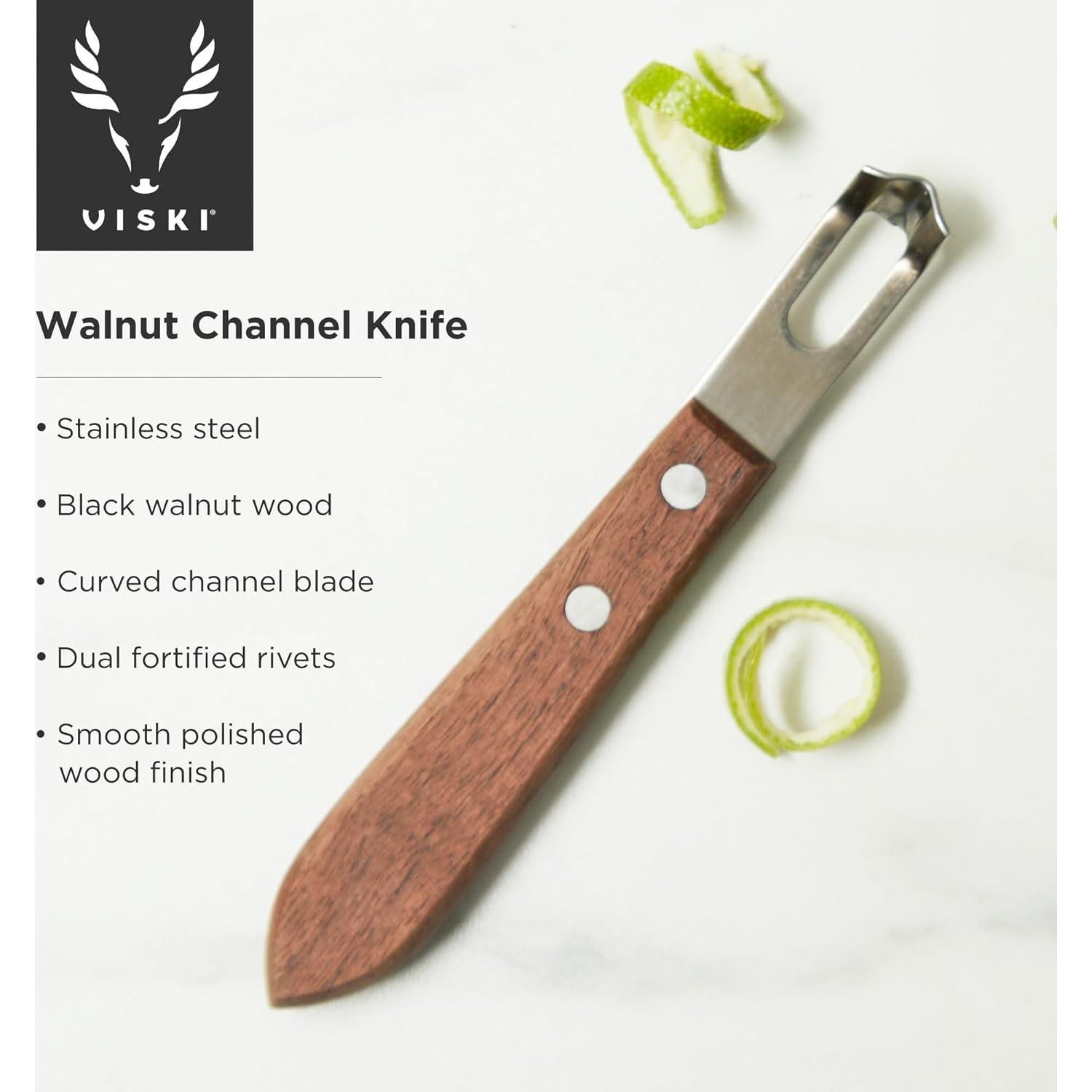 Cuchillo de Canal Viski de Acero Inoxidable y Madera de Nogal