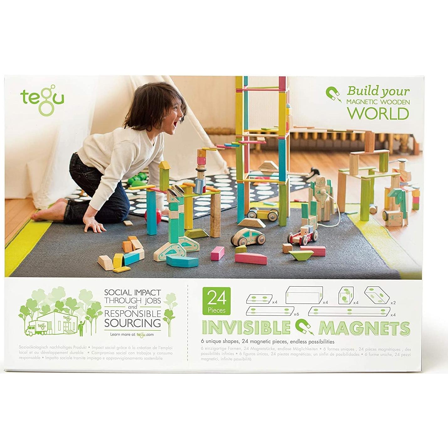 Juego de Bloques Magnéticos de Madera Tegu 24 Piezas Floración