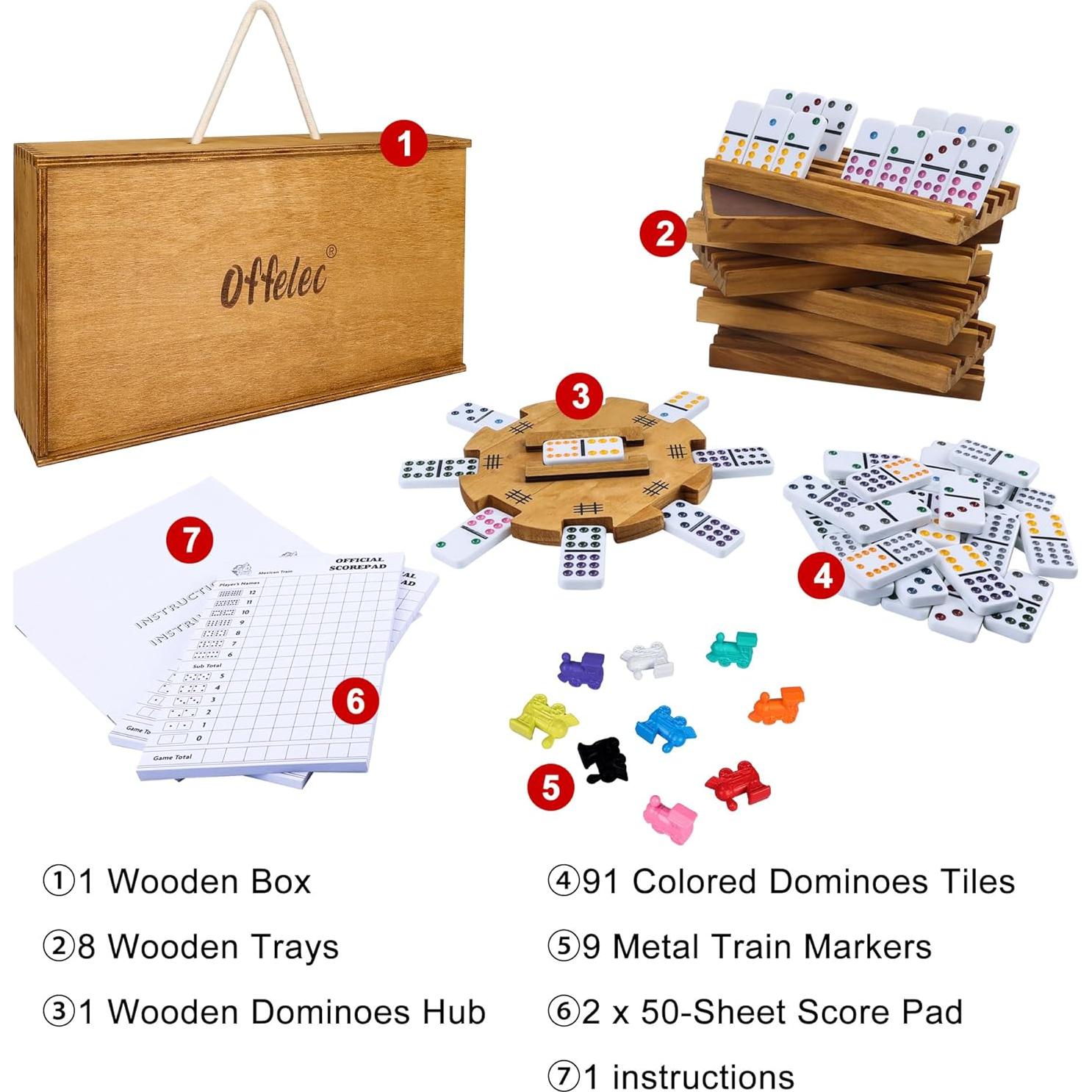 Juego de Dominó Mexicano Doble 12 Offelec con Caja de Madera