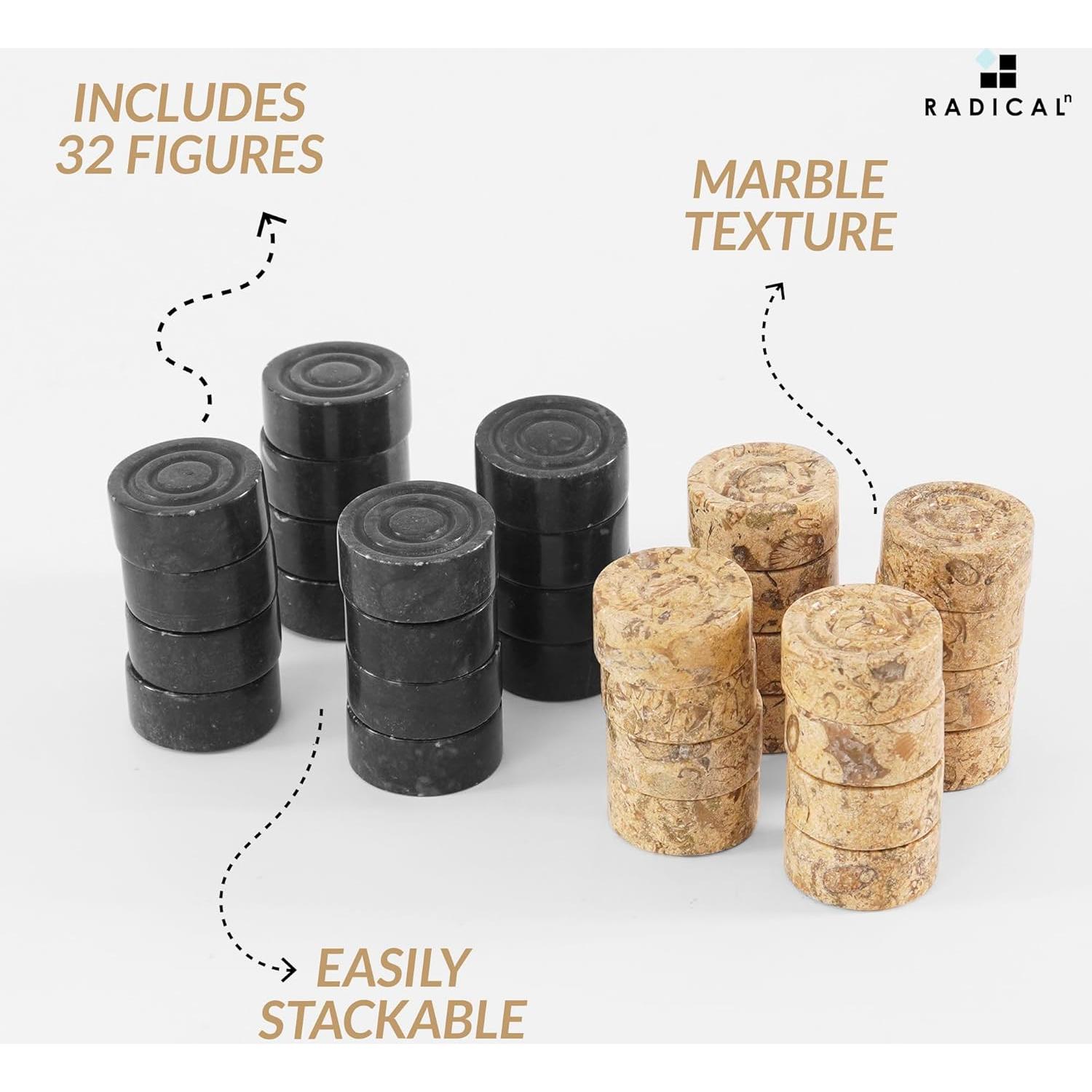 Juego de Damas de Mármol Radicaln 32 Piezas Negro y Coral