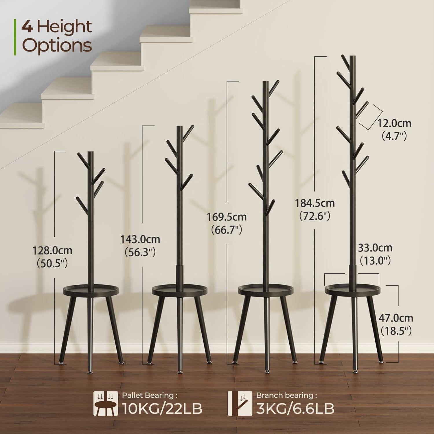 Perchero de Madera Independiente Greenstell con 8 Ganchos 184.4 cm