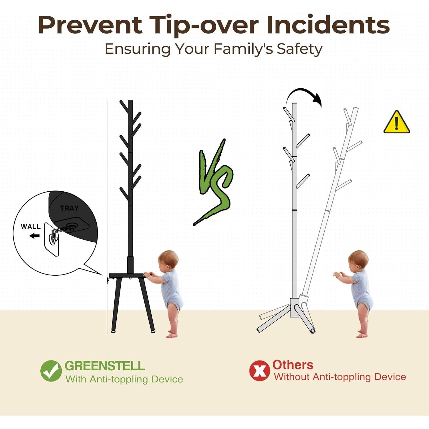 Perchero de Madera Independiente Greenstell con 8 Ganchos 184.4 cm