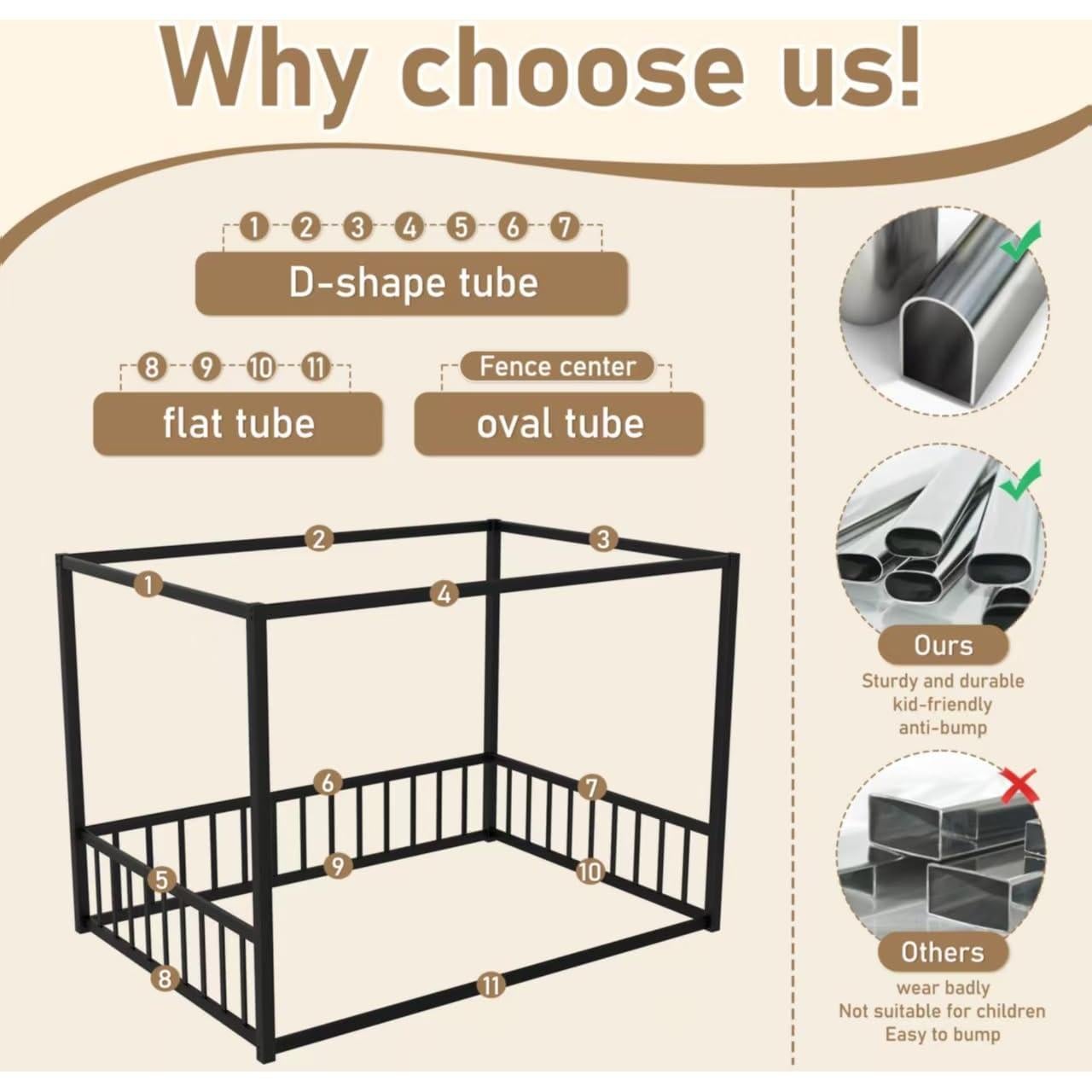 Cama de Piso Twin KEIKI con Dosel y Barandillas de Seguridad