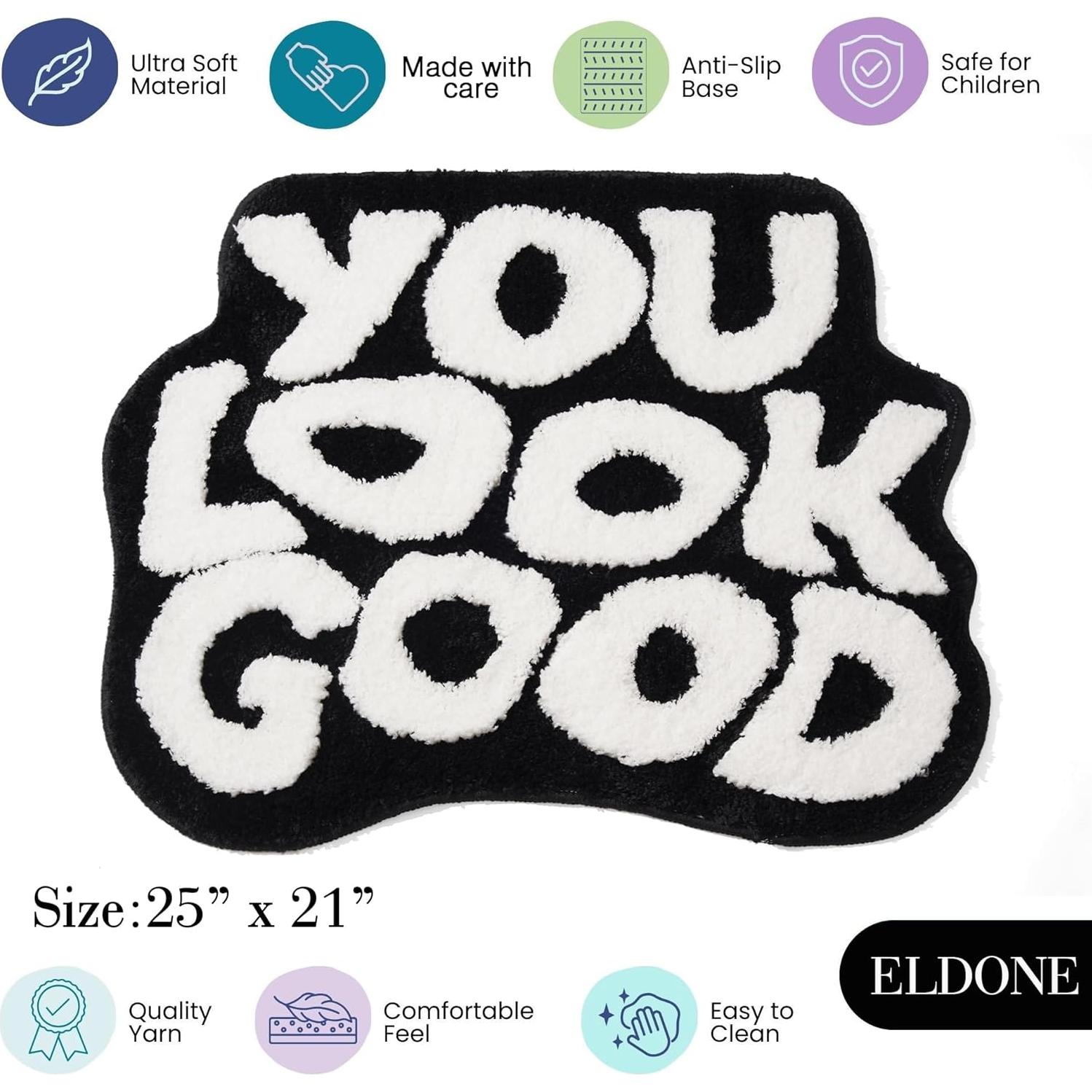 Alfombra de Baño ELDONE Te Ves Bien Negra 68.6x53.3 cm Antideslizante