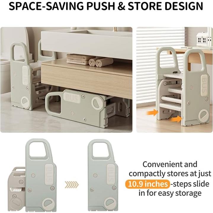 Taburete Escalón Plegable UNICOO Verde Pastel 2-en-1