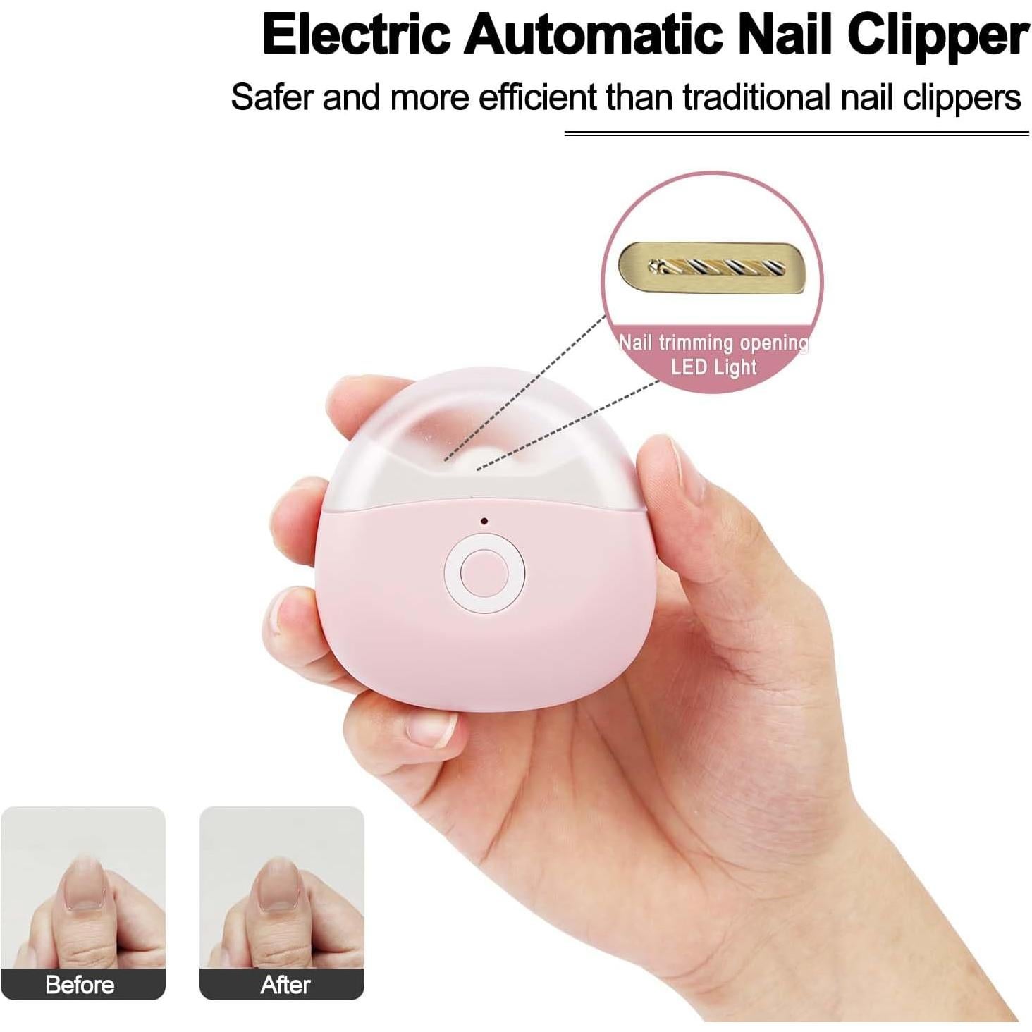 Cortador de Uñas Eléctrico SCAIKTIG Rosa 2 Velocidades LED