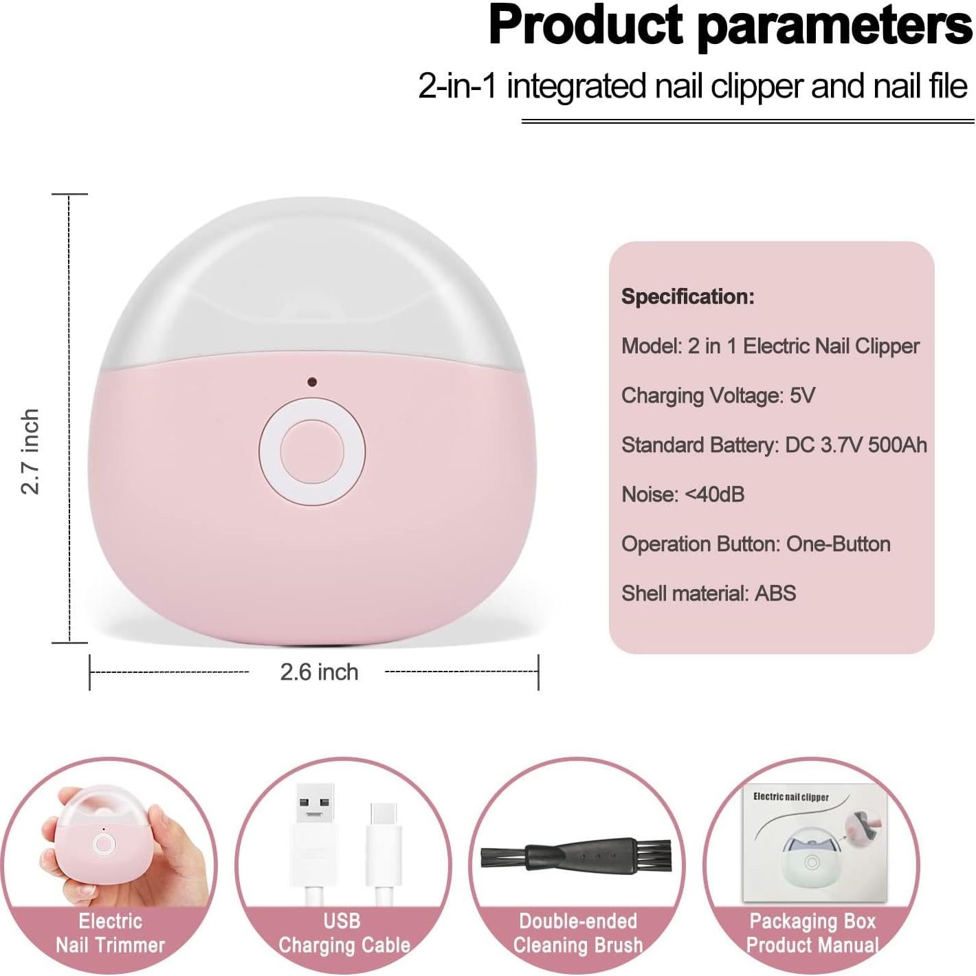 Cortador de Uñas Eléctrico SCAIKTIG Rosa 2 Velocidades LED