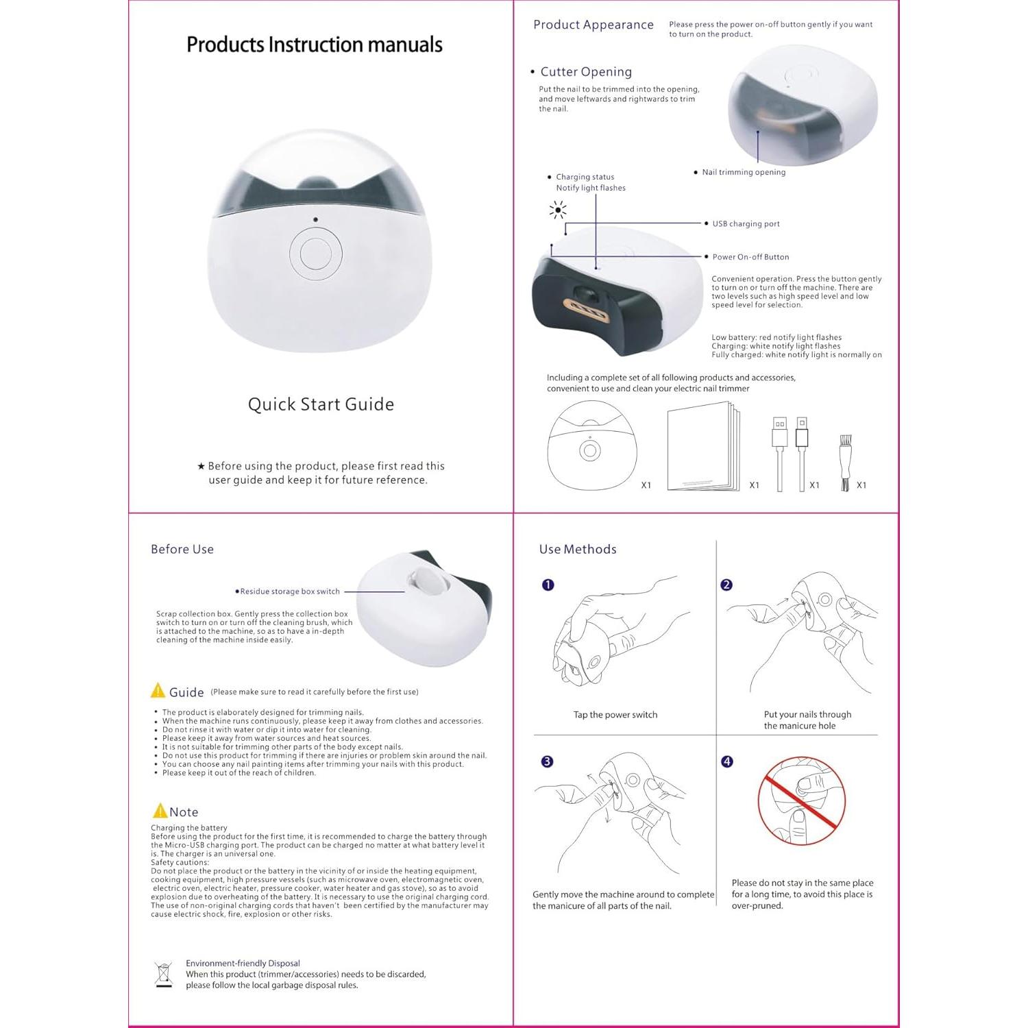 Cortador de Uñas Eléctrico SCAIKTIG Rosa 2 Velocidades LED