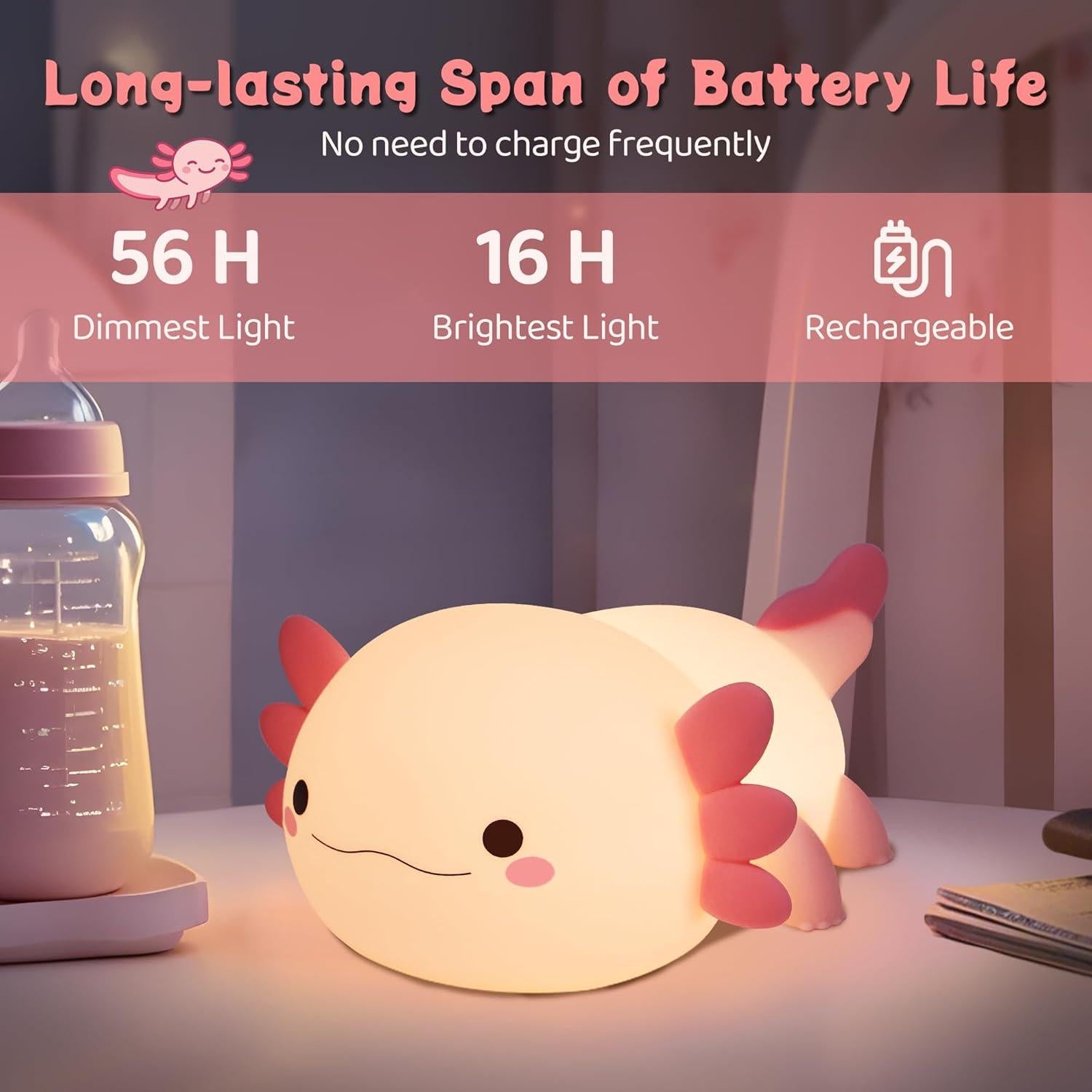 Luz Nocturna Axolote YuanDian Silicona 17cm Regalo Infantil