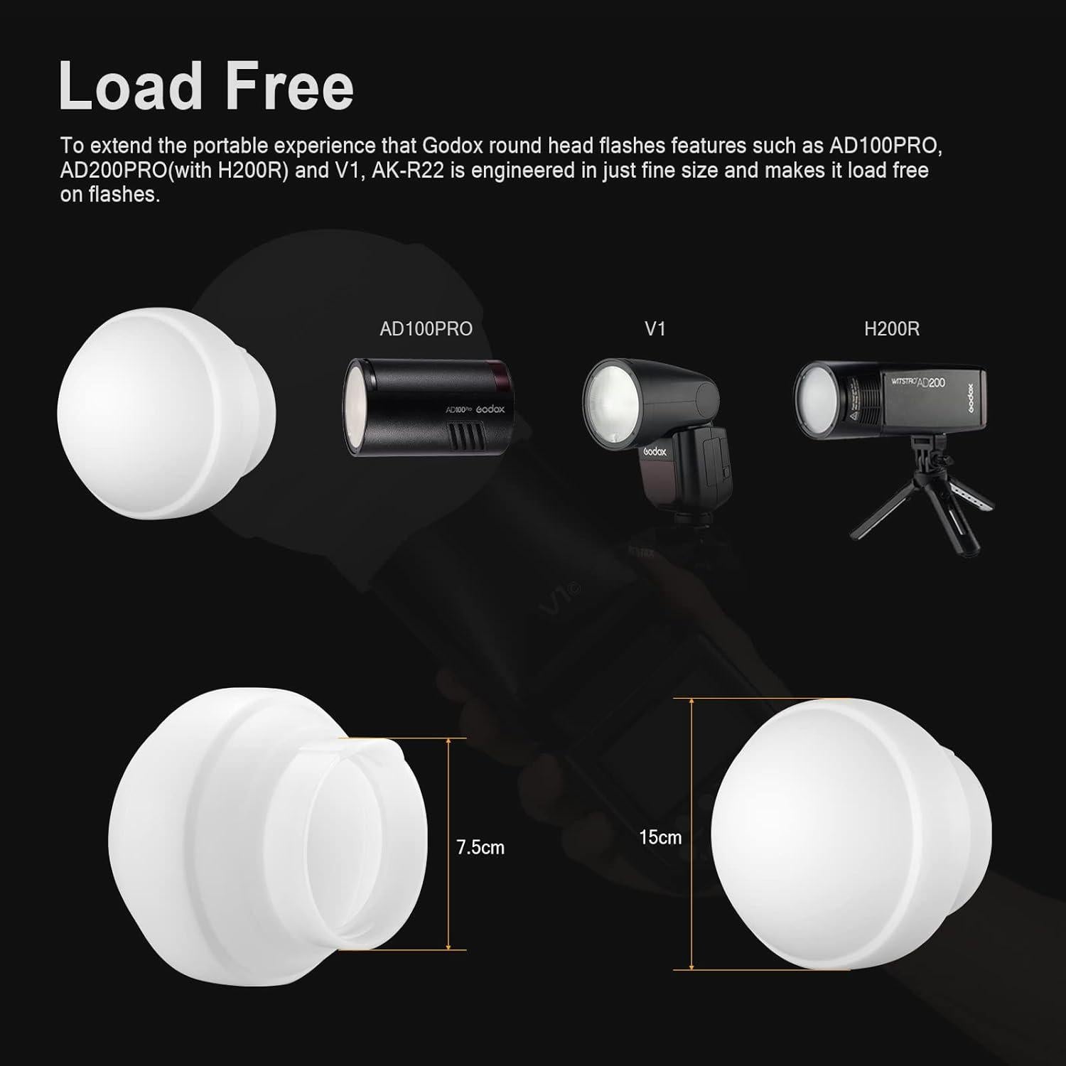 Domo de Difusión Godox AK-R22 para Flash Godox V1 y AD200