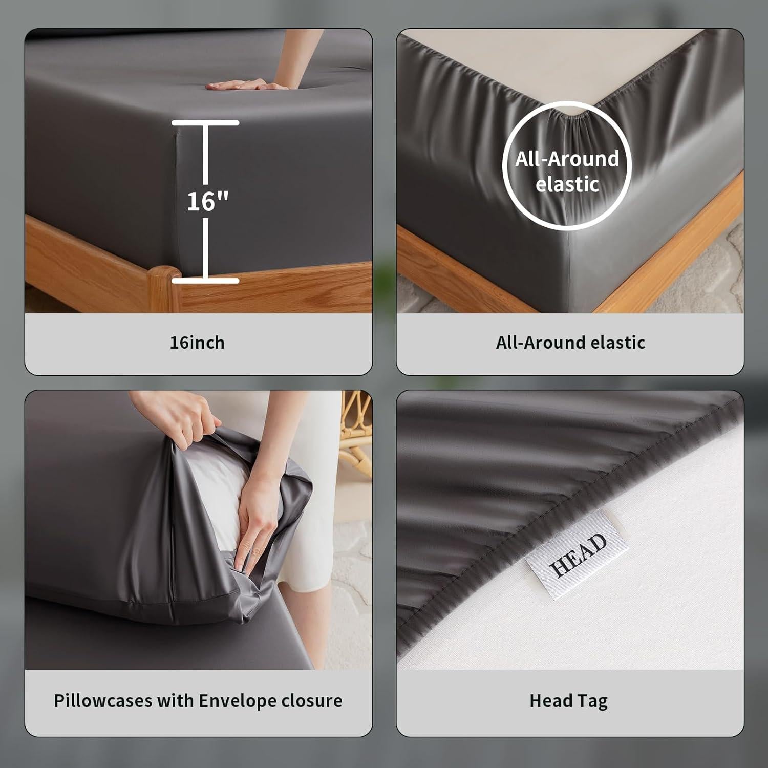 Juego de Sábanas King SilkWings 100% Viscosa Bambú 3pcs Gris