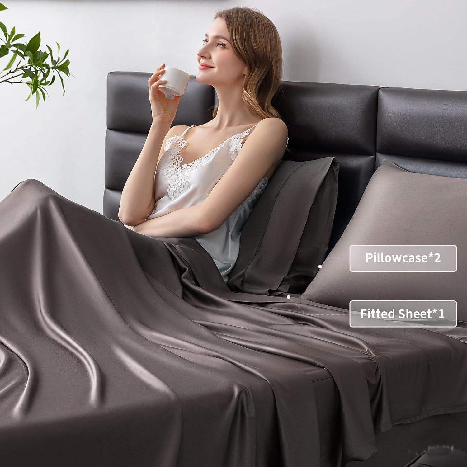 Juego de Sábanas King SilkWings 100% Viscosa Bambú 3pcs Gris