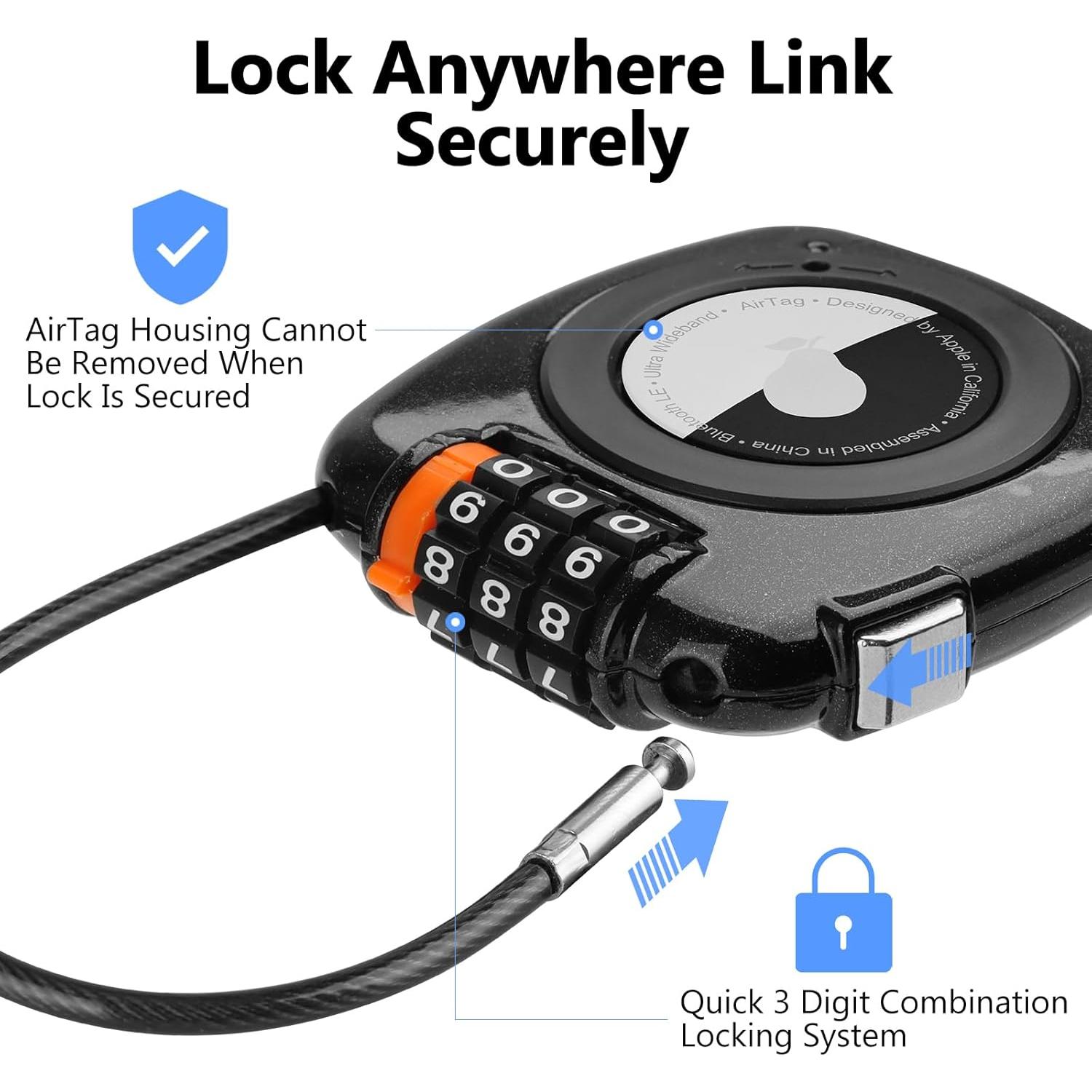 Candado de Combinación TUXON para AirTag - Negro, 3 Dígitos