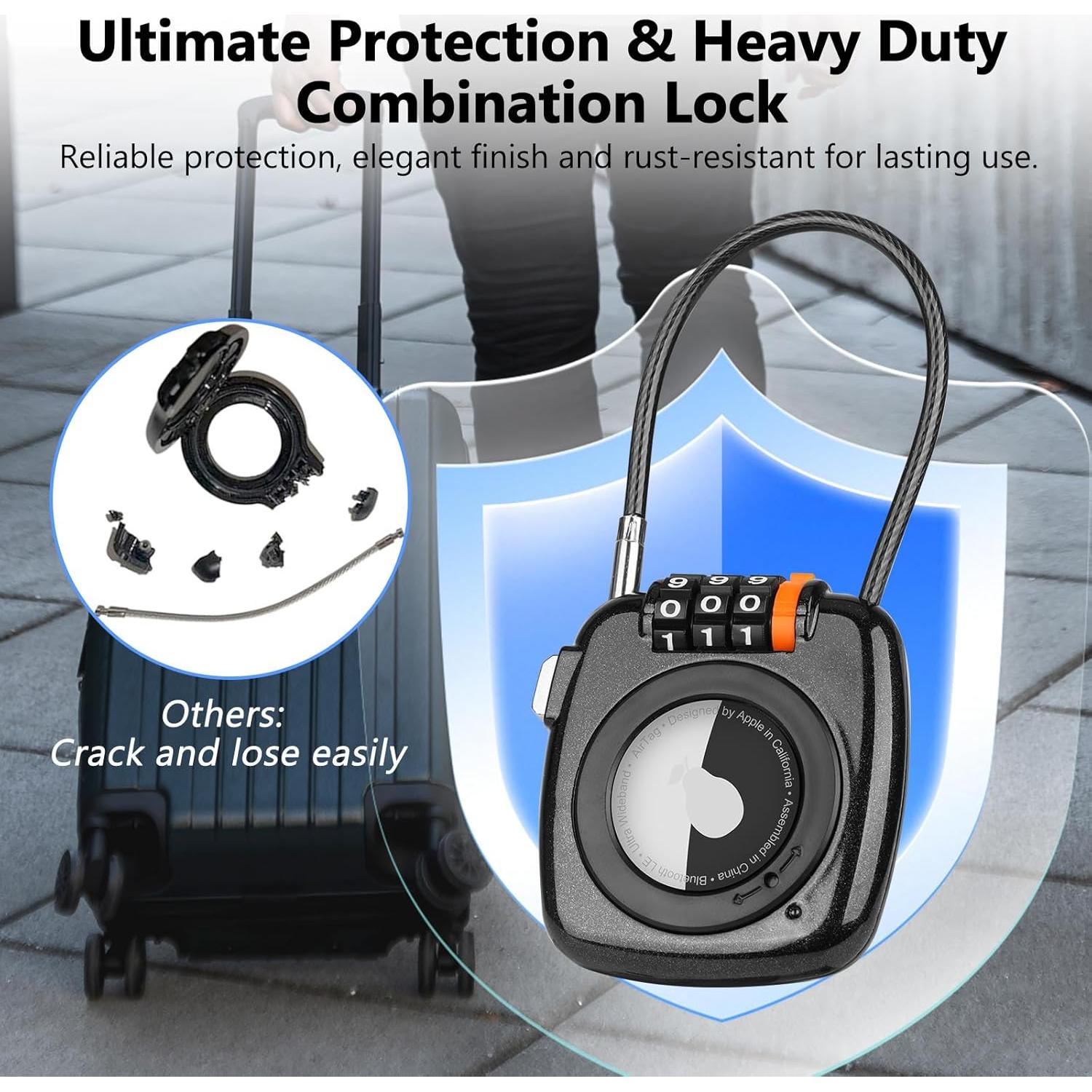 Candado de Combinación TUXON para AirTag - Negro, 3 Dígitos