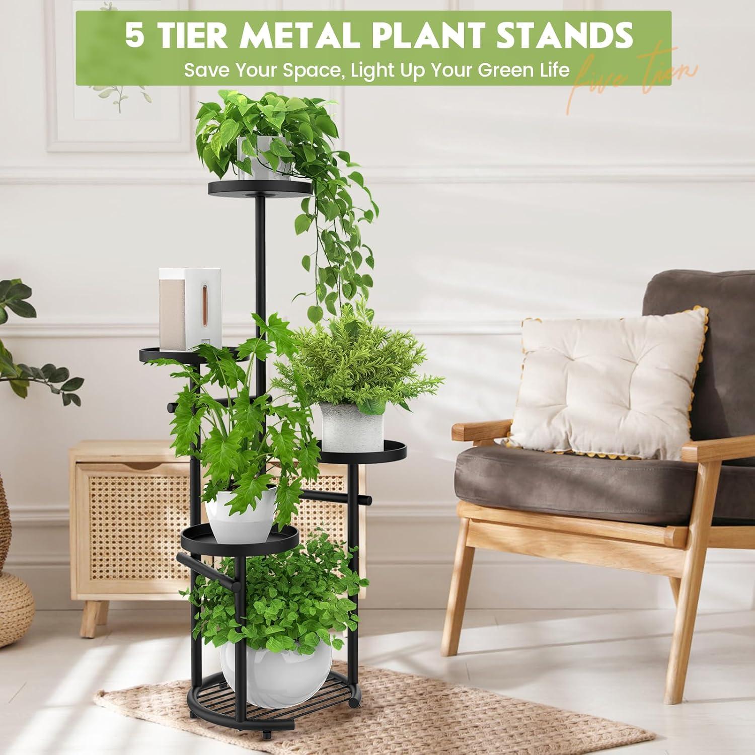 Soporte de Plantas TOSKING 5 Niveles Redondo 95.8cm Negro
