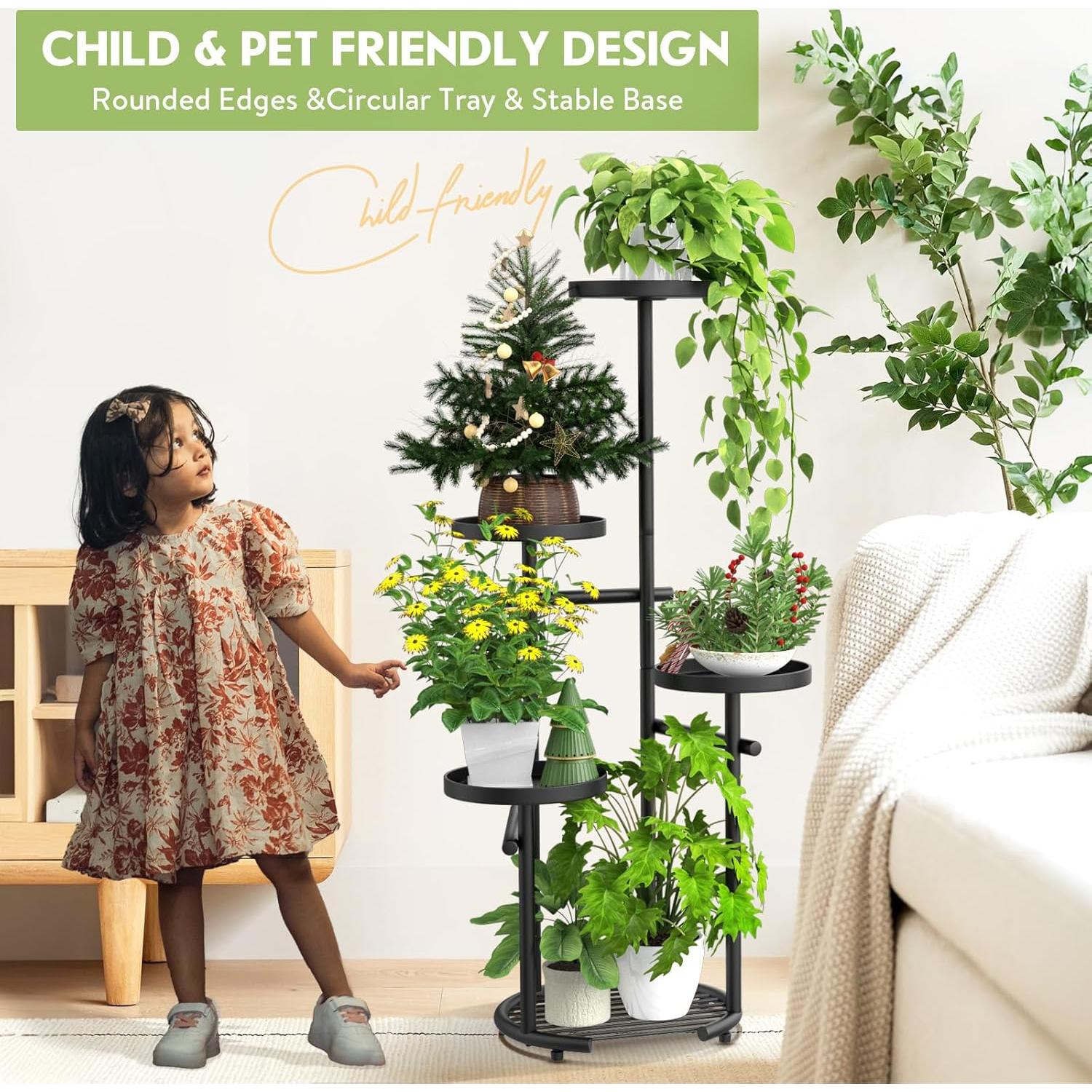 Soporte de Plantas TOSKING 5 Niveles Redondo 95.8cm Negro