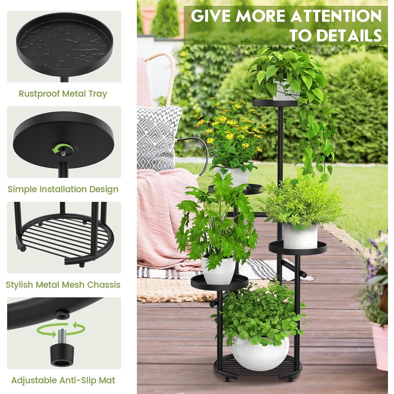 Soporte de Plantas TOSKING 5 Niveles Redondo 95.8cm Negro