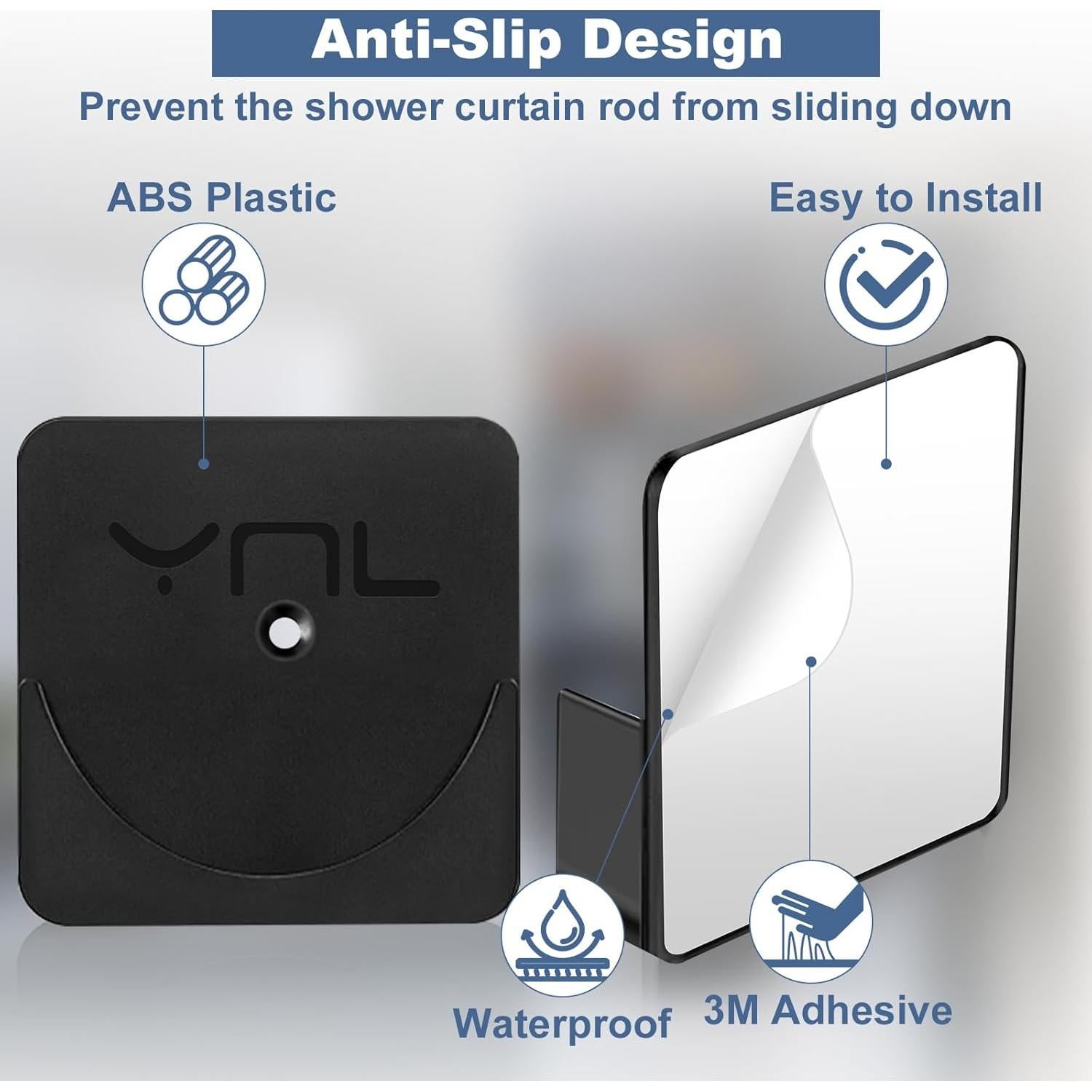 Soportes Adhesivos para Varilla de Ducha YNL - 2 Piezas, Negro