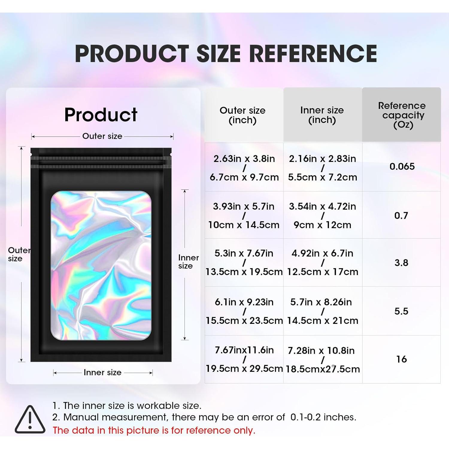 120 Bolsas Mylar Reutilizables Olores ODDIER 6.7x9.7cm Holográficas