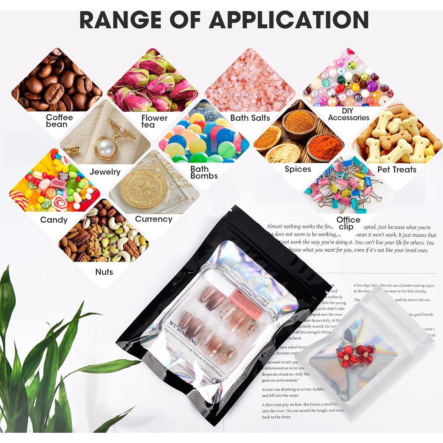 120 Bolsas Mylar Reutilizables Olores ODDIER 6.7x9.7cm Holográficas