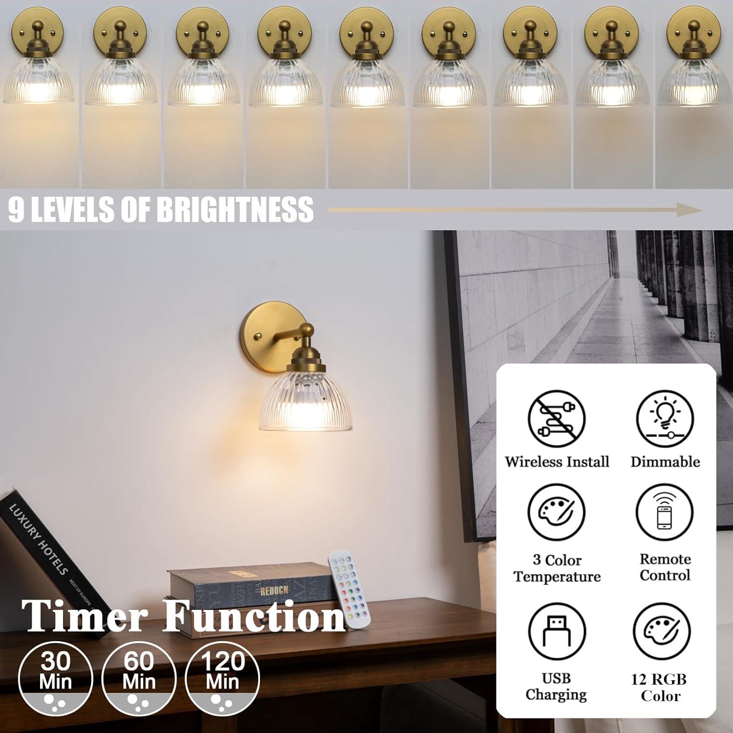 Aplique de pared recargable Phansthy vintage 1 luz USB 23cm