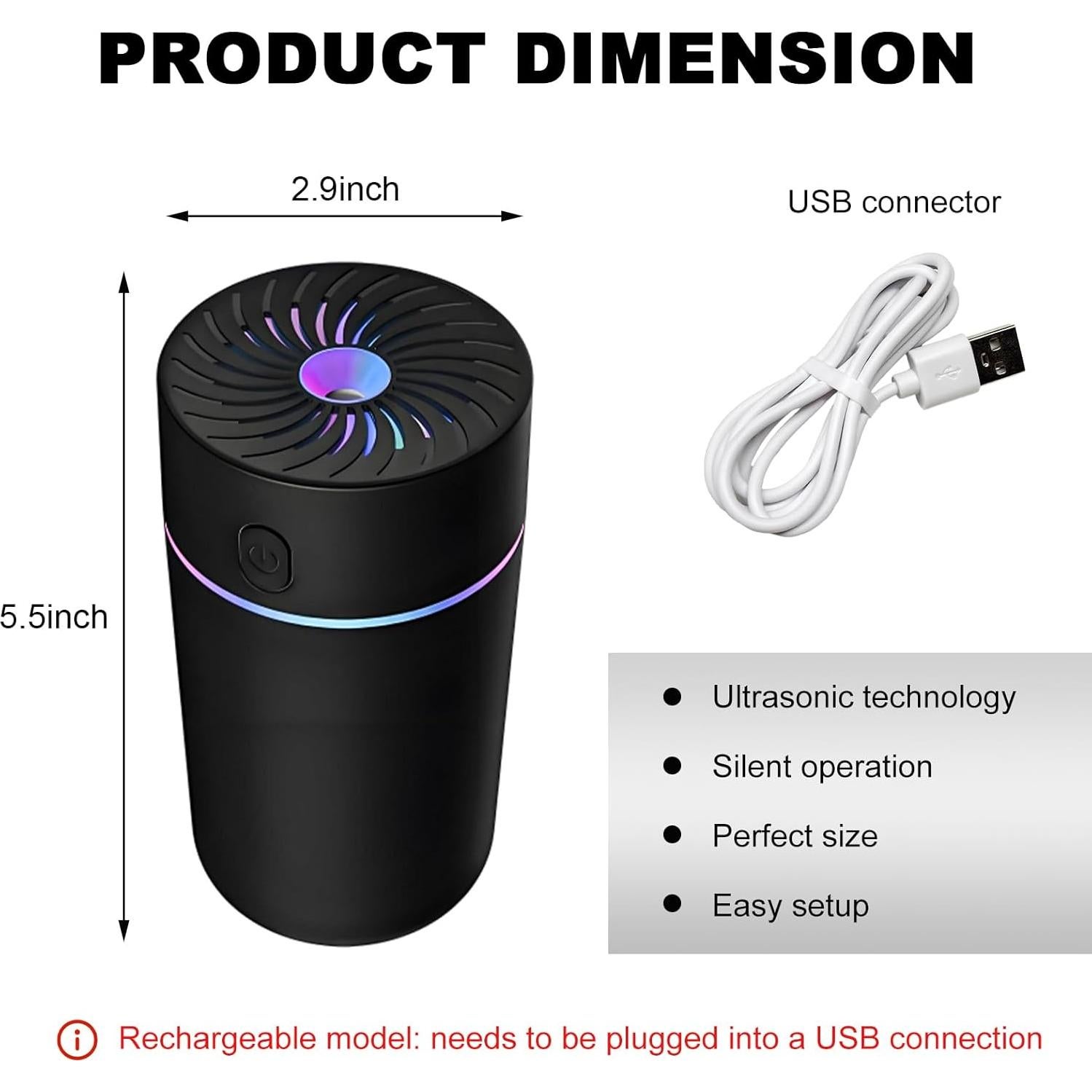 Difusor de Fragancia para Auto DXNQ 350ml USB Negro