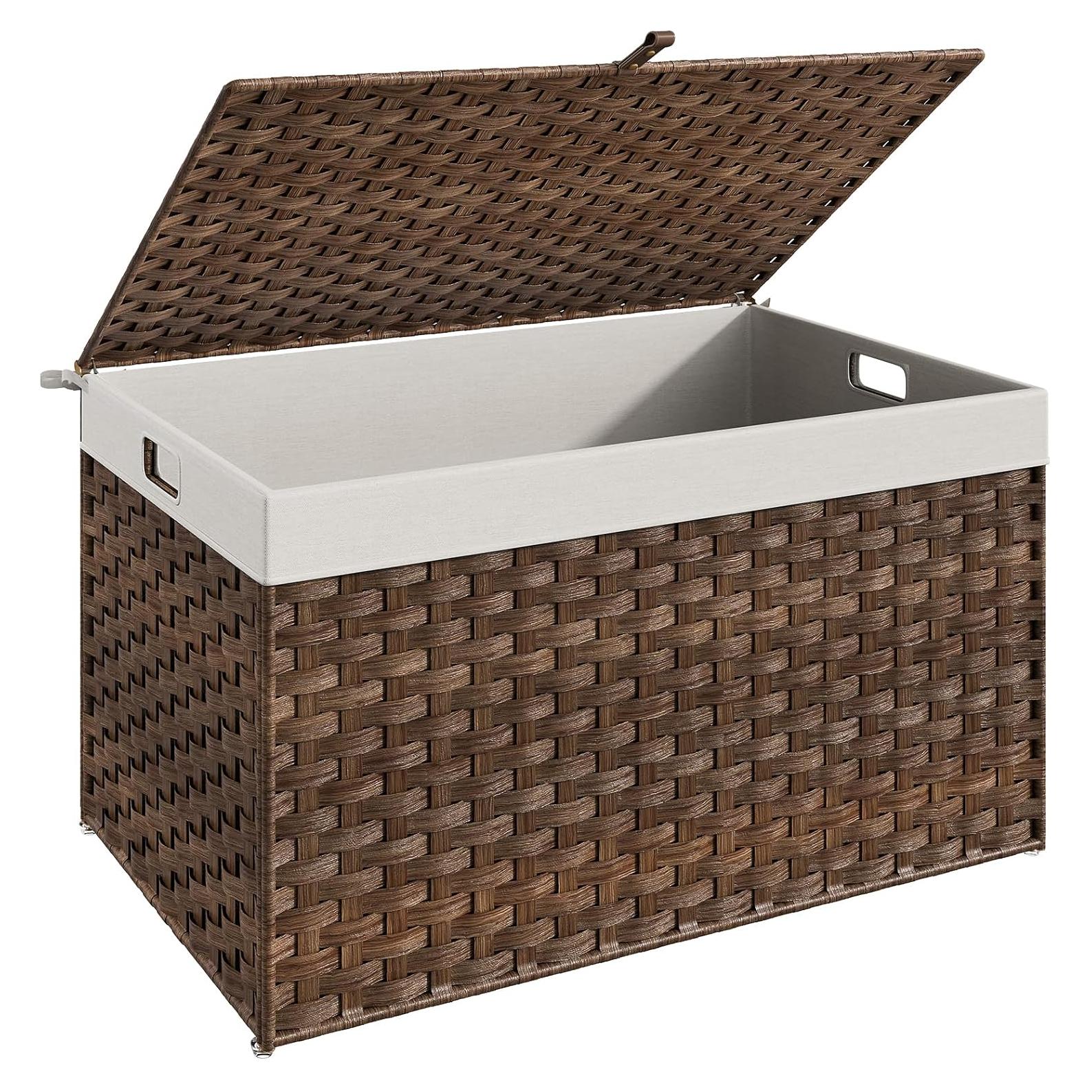 Cesta de Almacenamiento HOOBRO 160L Marrón Plegable con Tapa