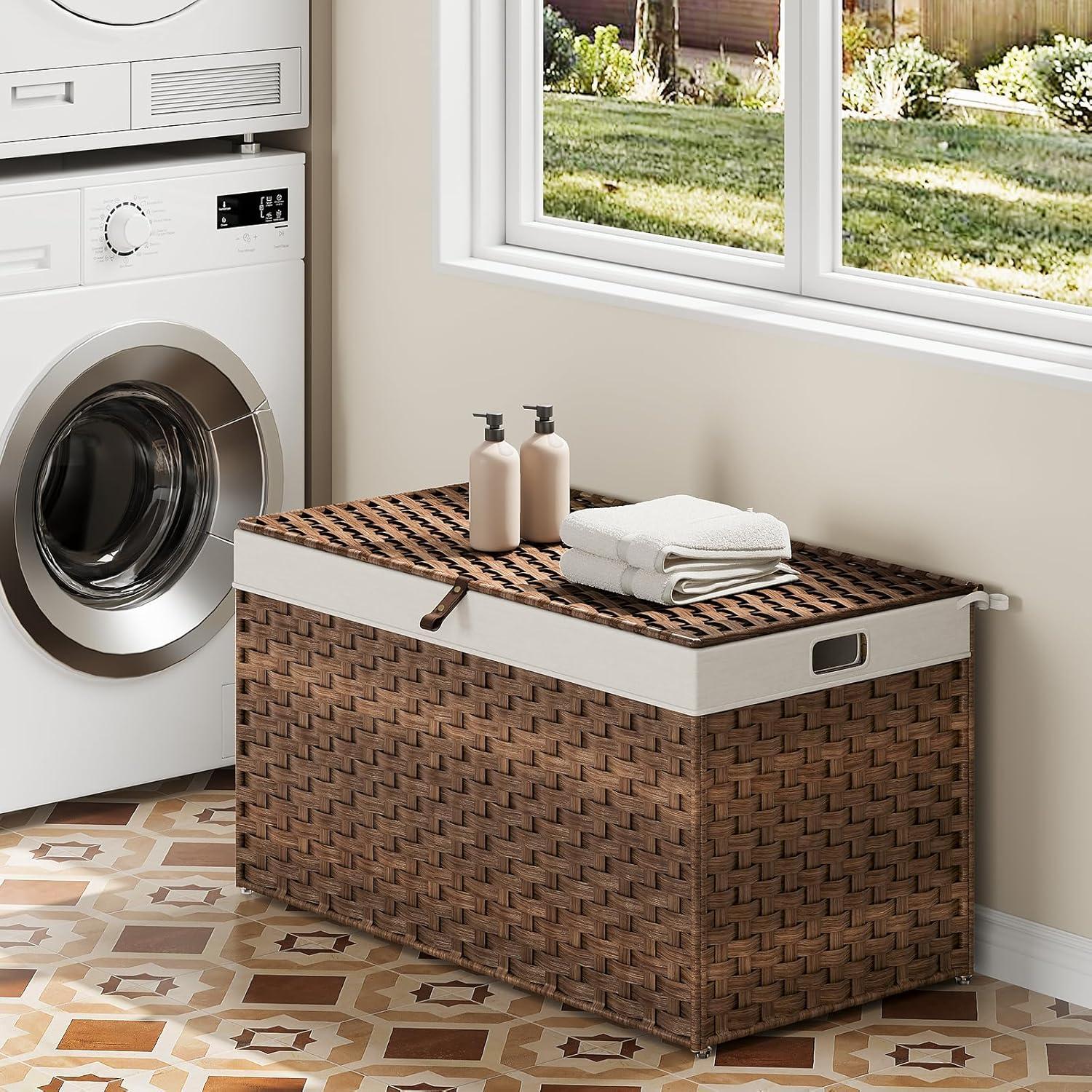 Cesta de Almacenamiento HOOBRO 160L Marrón Plegable con Tapa