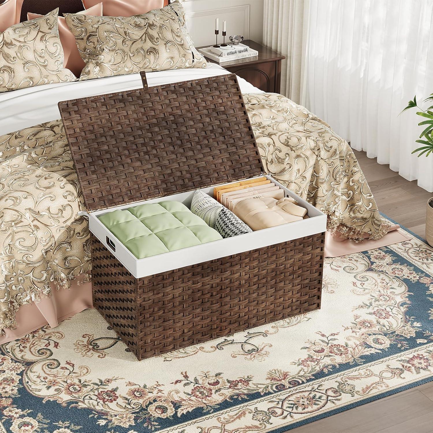 Cesta de Almacenamiento HOOBRO 160L Marrón Plegable con Tapa