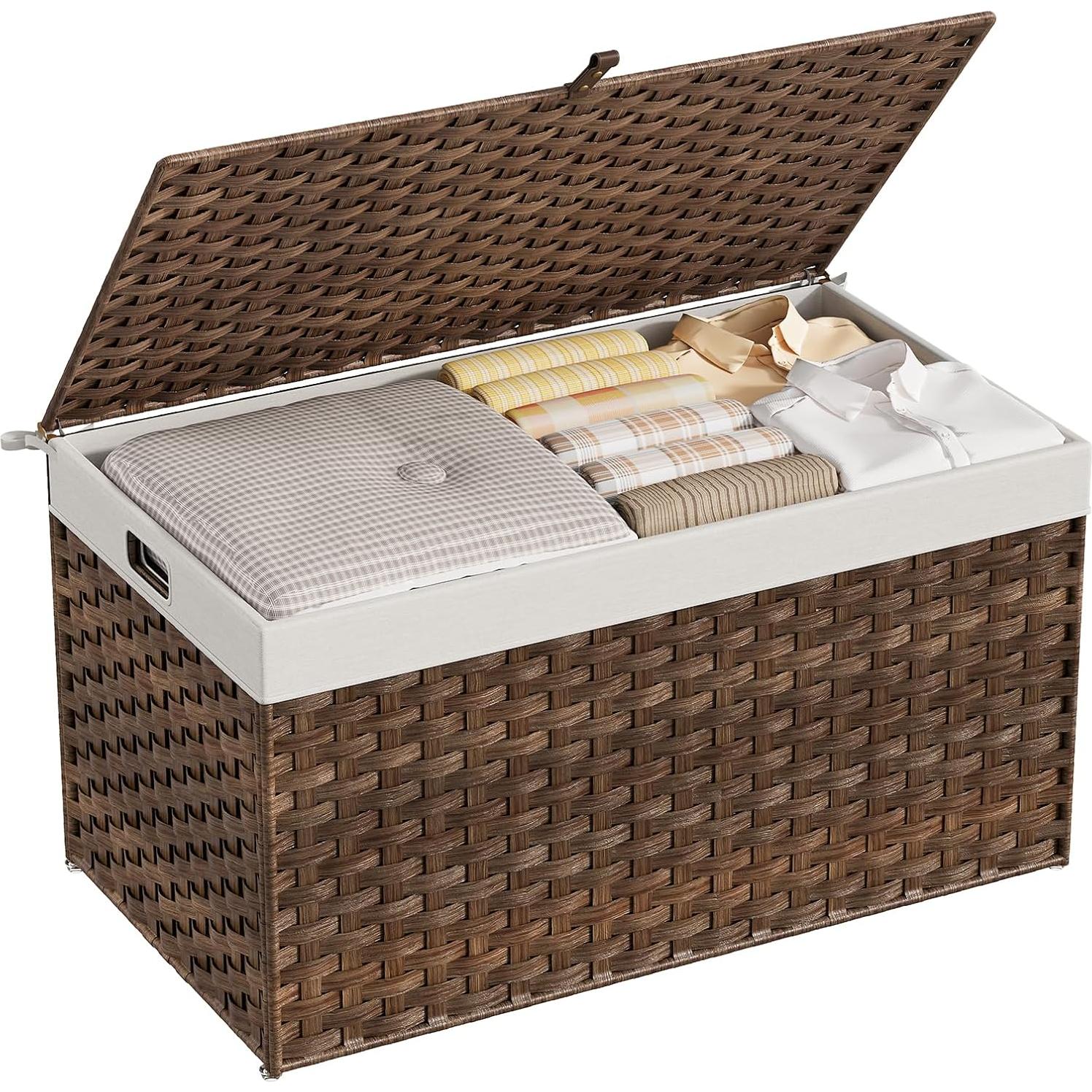 Cesta de Almacenamiento HOOBRO 160L Marrón Plegable con Tapa