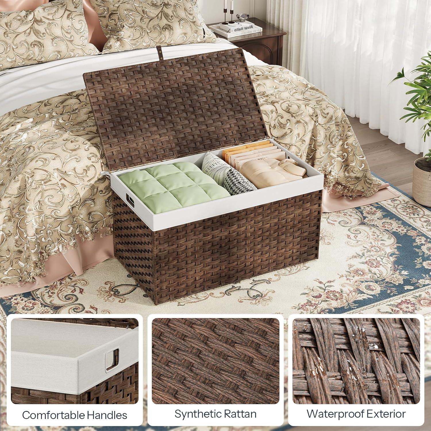 Cesta de Almacenamiento HOOBRO 160L Marrón Plegable con Tapa