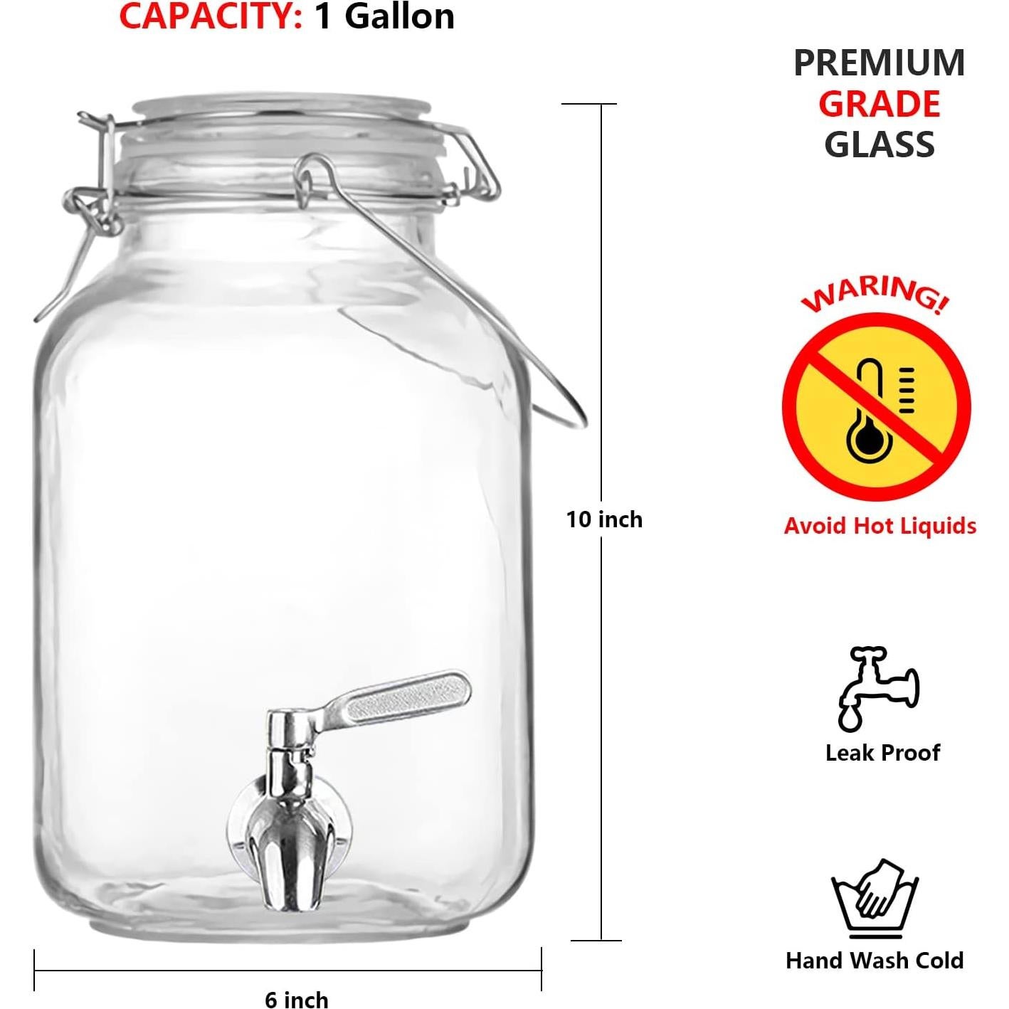 Dispensador de Bebidas de Vidrio PUSCRIENO 4L con Grifo y Asa