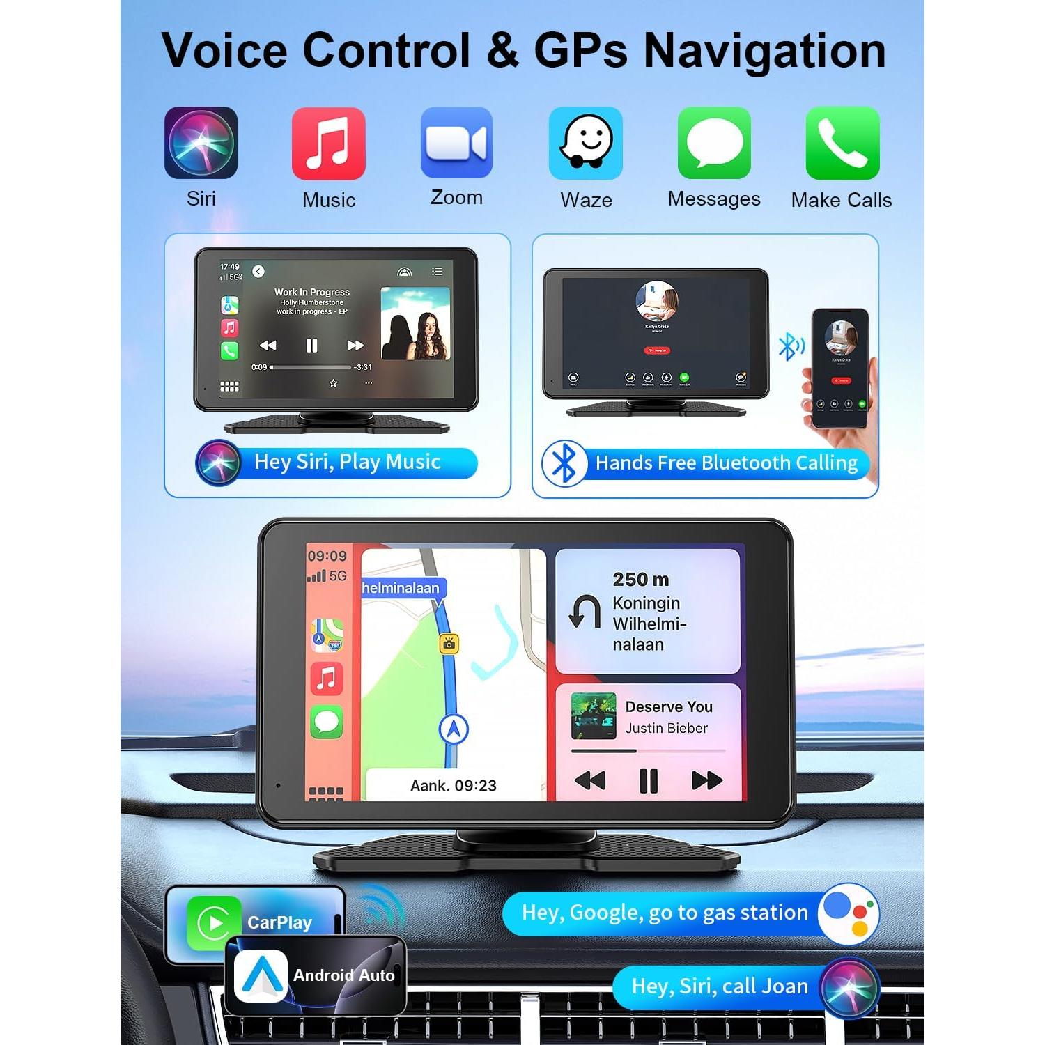 Pantalla táctil portátil 7" HD Carplay Android Auto Bokilino