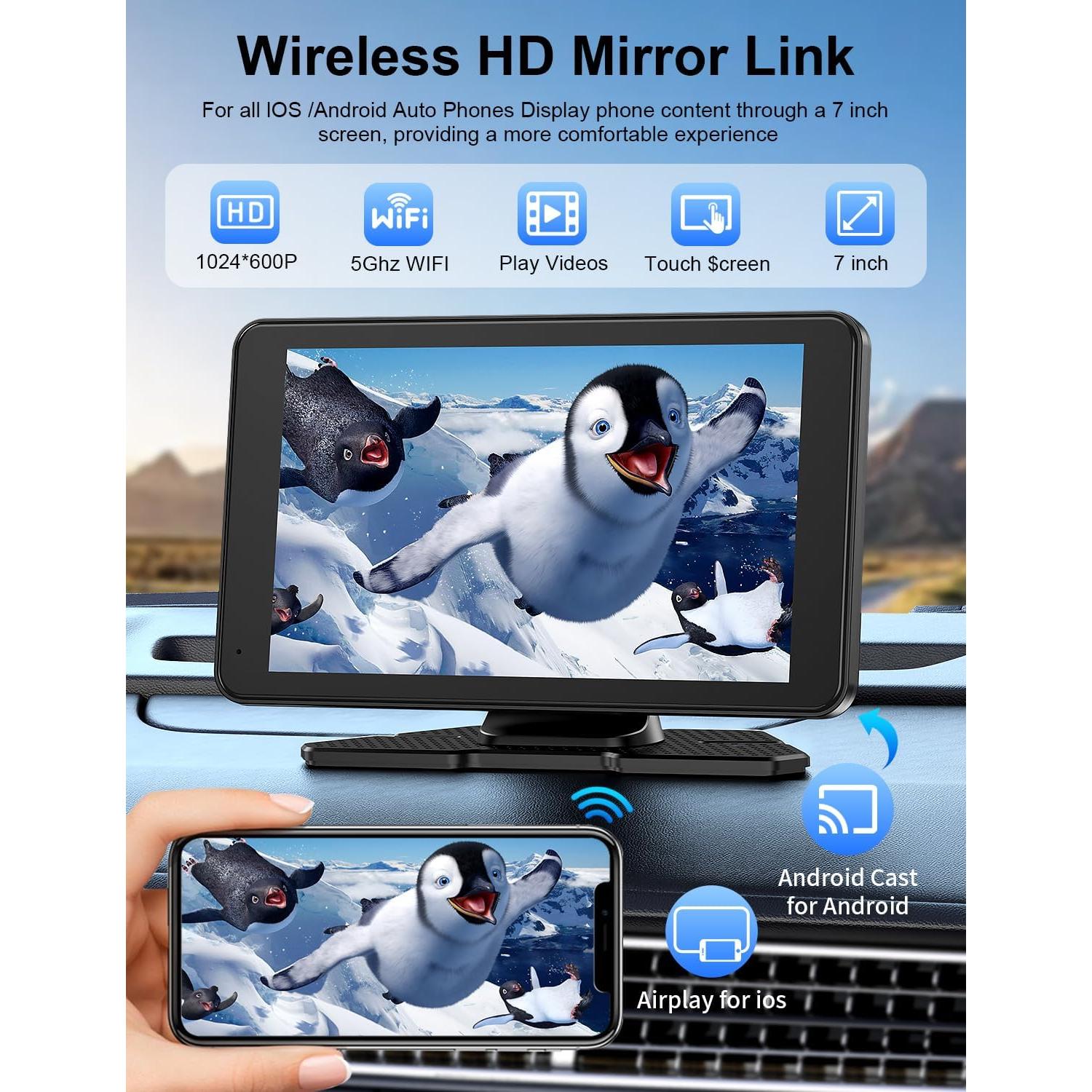 Pantalla táctil portátil 7" HD Carplay Android Auto Bokilino