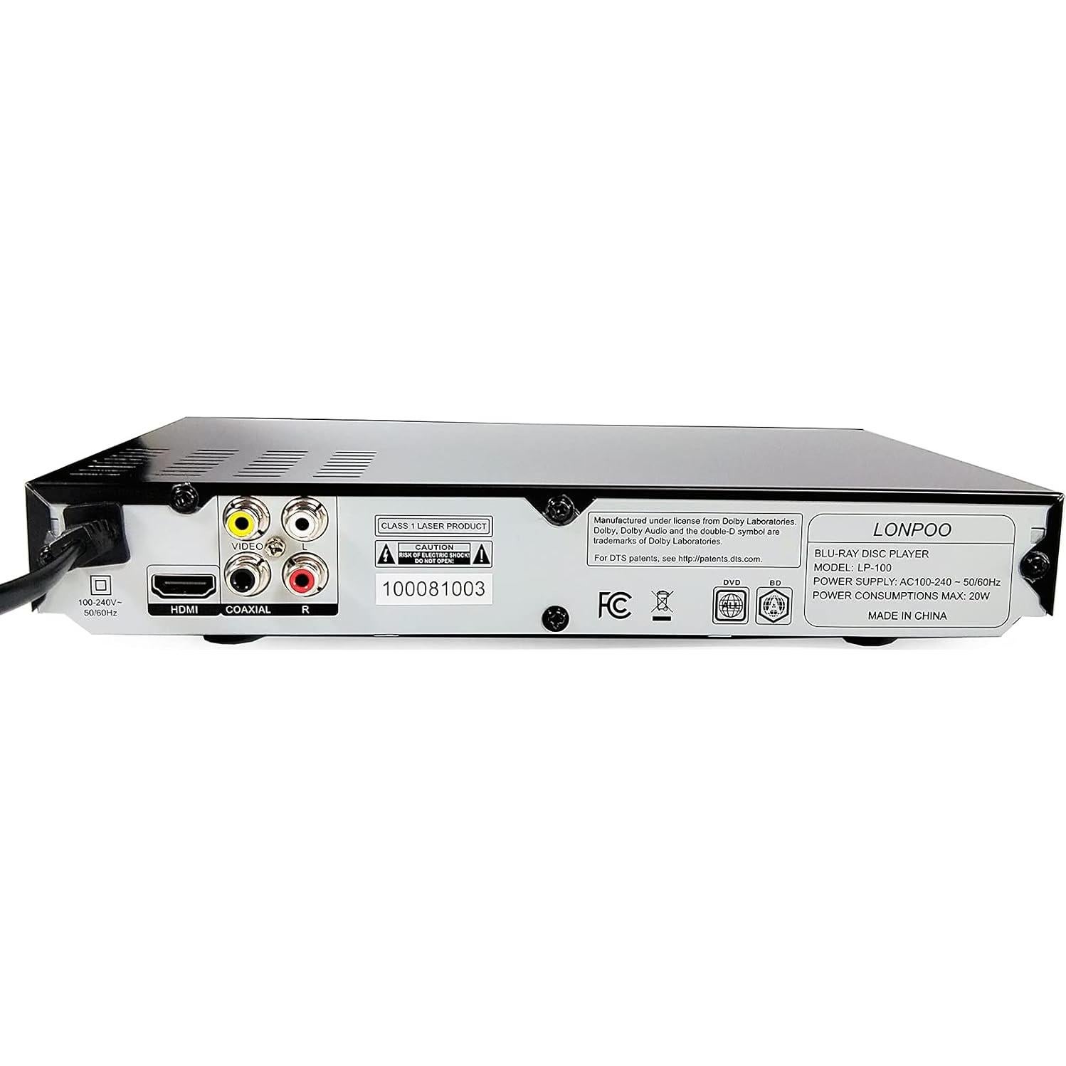 Reproductor Blu-Ray LONPOO HD 1080P Negro con HDMI y USB