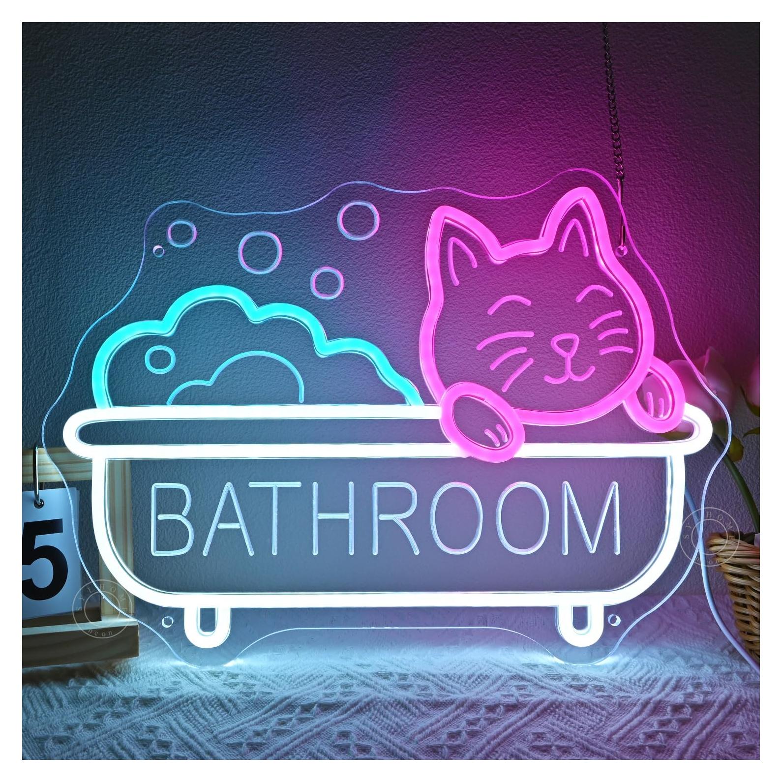 Letrero de Neón LED Gato de Baño SYLHOME 40x29cm USB